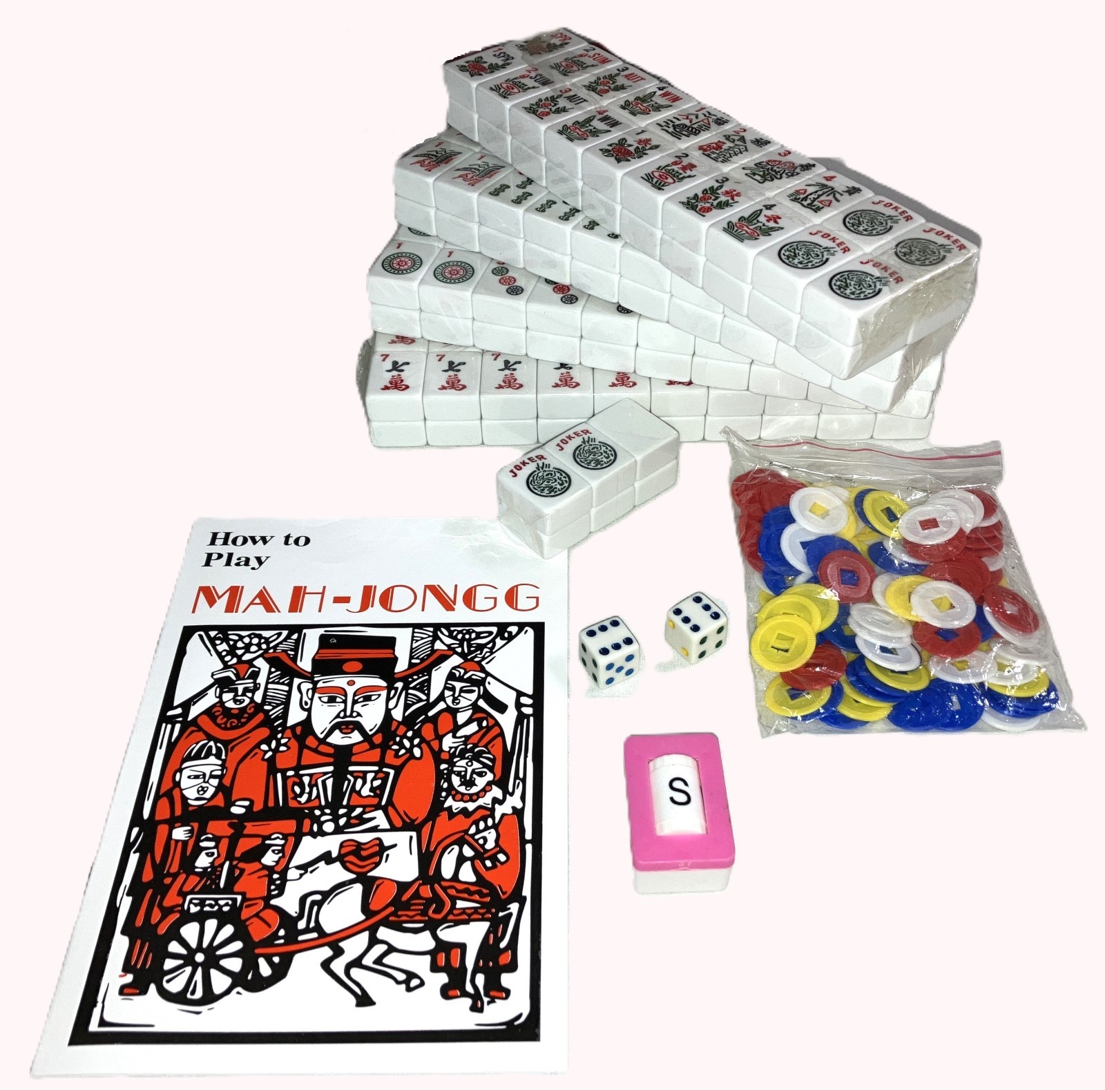 Mahjong Mahjongg Western American Standard Size White 166 Tiles Only Engraved