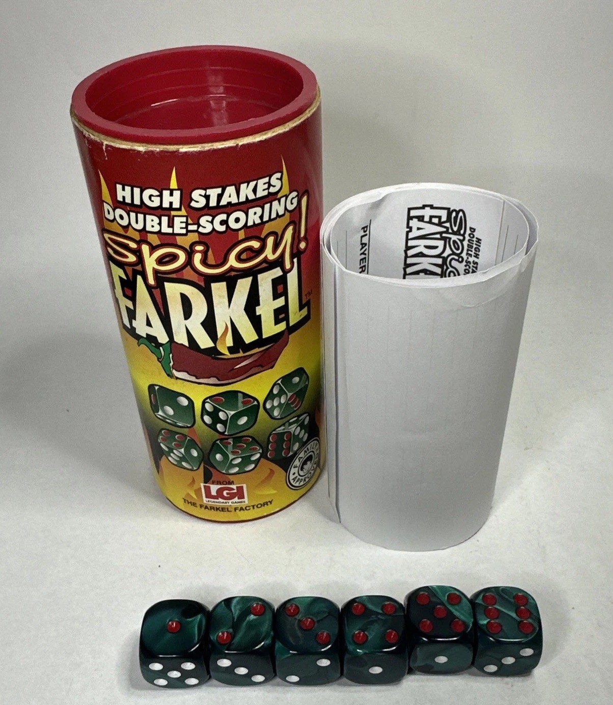 Spicy Farkel Farkle Dice Game High Stakes Double Scores LGI Family W/Score Sheet