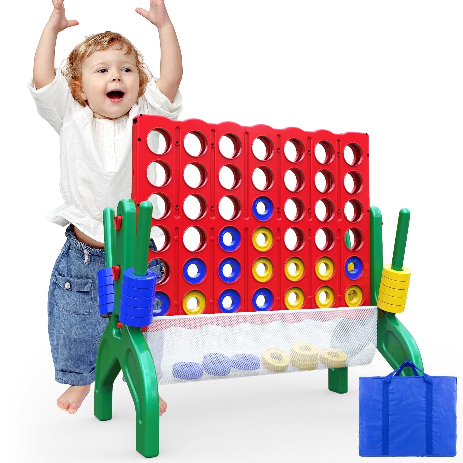 Giant 4-in-A-Row Connect Game – 1.9 FT Jumbo Indoor Outdoor Family Fun, Kids & A