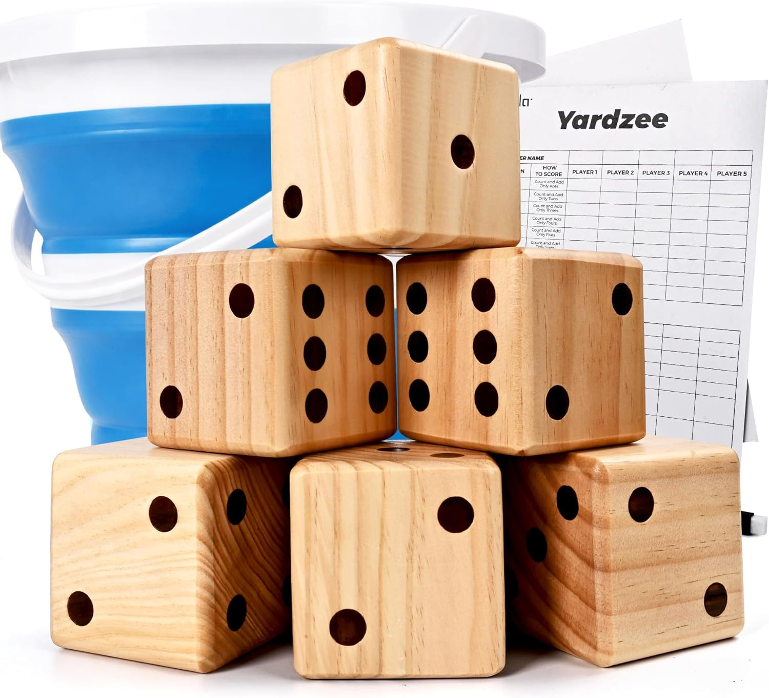 3.5″ Giant Wooden Yard Dice Set for Outdoor Fun, Barbeque, Party Events, Backyar