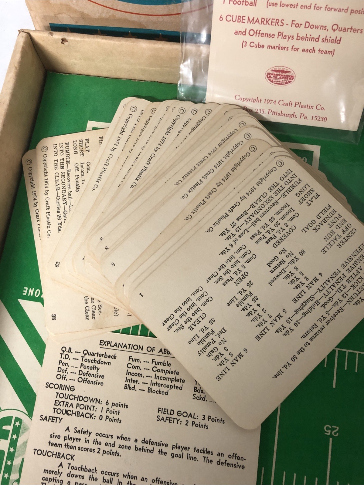 Vintage 1974 U.S Pro Football Board Game. Rare! Large 26”x19” Craft Plastix Co.