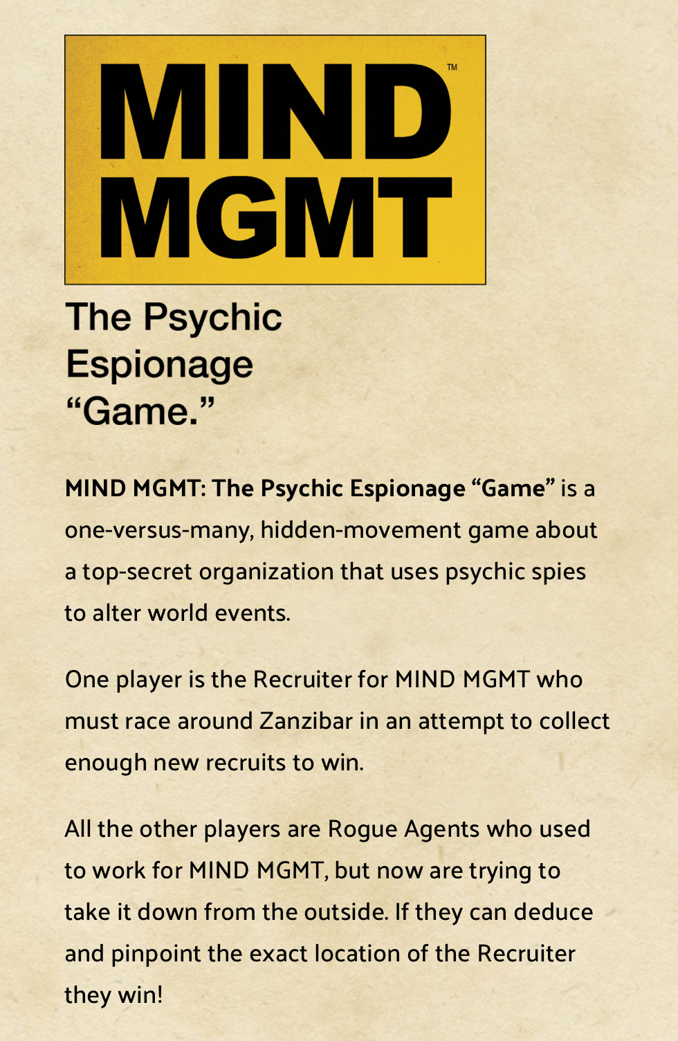 MIND MGMT The Psychic Espionage “Game” Loyalty Test – Off the Page Games