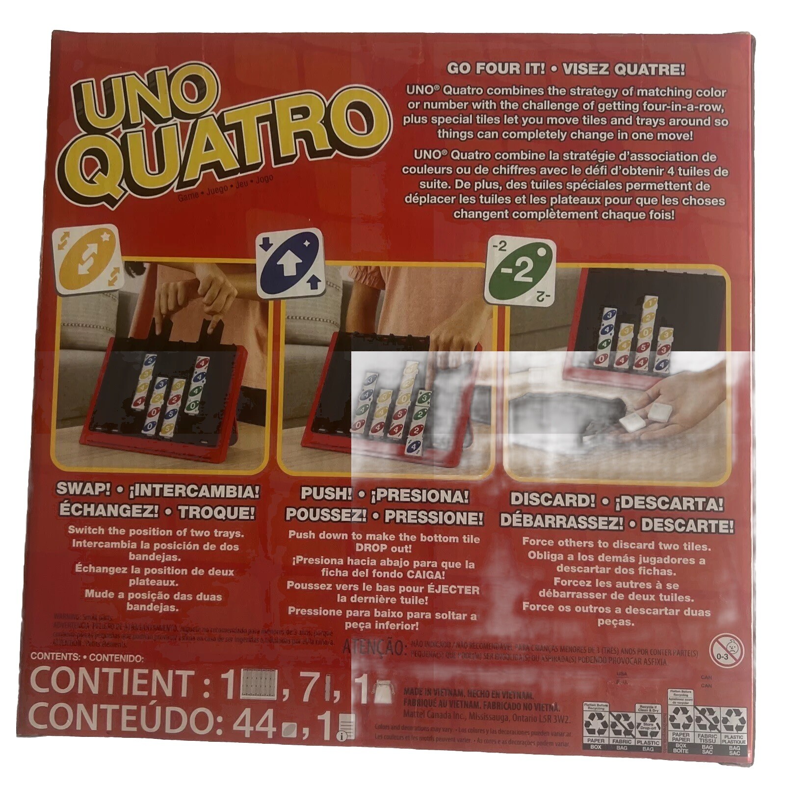 Uno Quatro Game Family Gaming Travel Size Party Game Board Games Toys Kid Age 7+