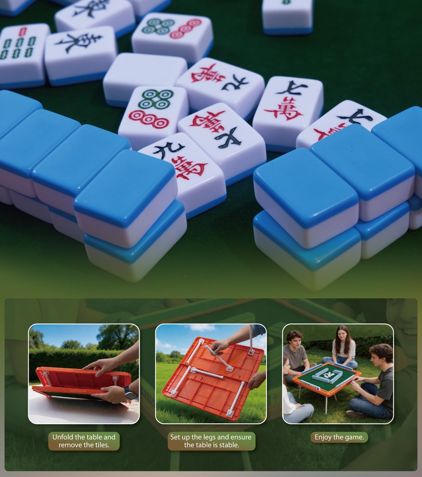 XIOQINE Travel Mahjong Set with Foldable Table, 144 Mini Tiles Chinese Mahjon…