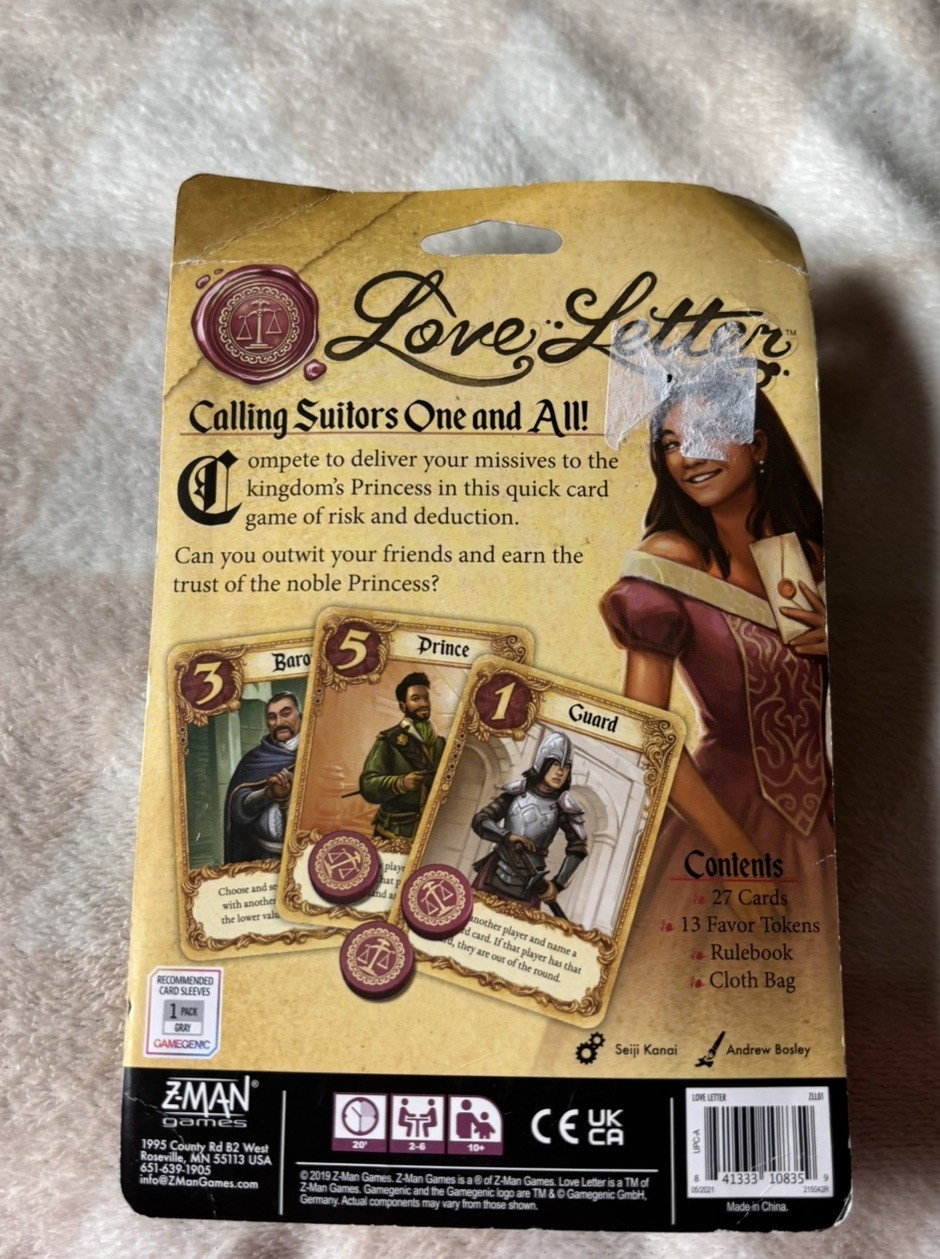 Love Letters Board Game Seiji Kanai New Sealed Card Games Z-Man 2019 Edition