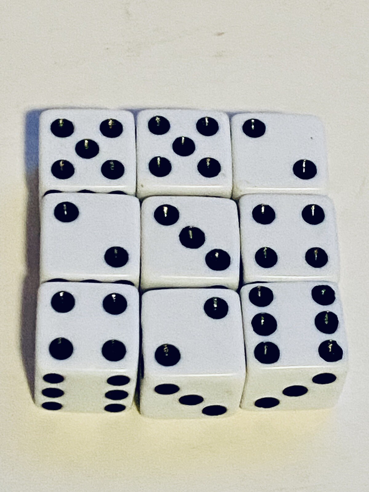 Lot Of 9Bicycle Branded 6 Sided Dice 16mm Standard Size White Plastic Black Pips