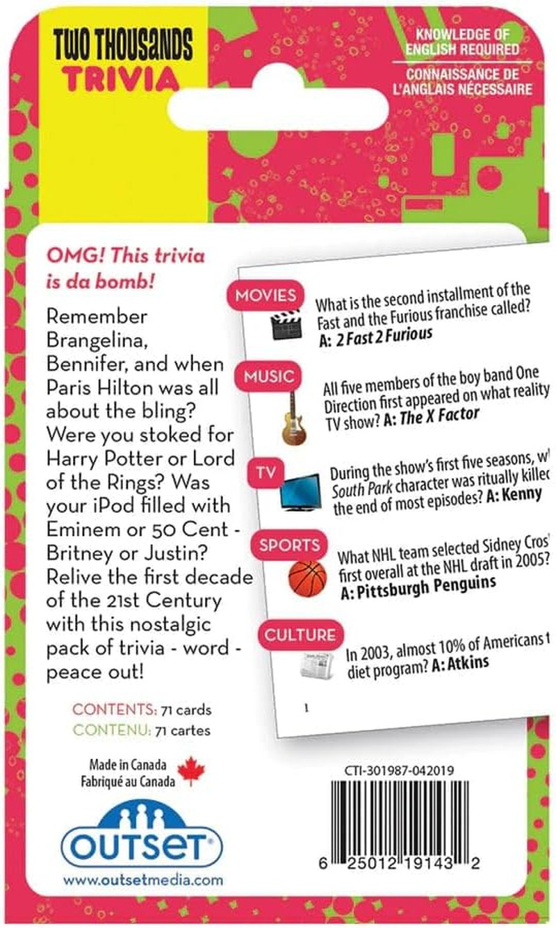 2000’S a Decade of Trivia Travel Pack Card Game – for Ages 12 and Up