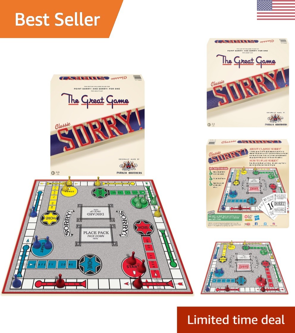 Sorry! Classic Board Game with 16 Pawns & Illustrated Instructions – 10.5in