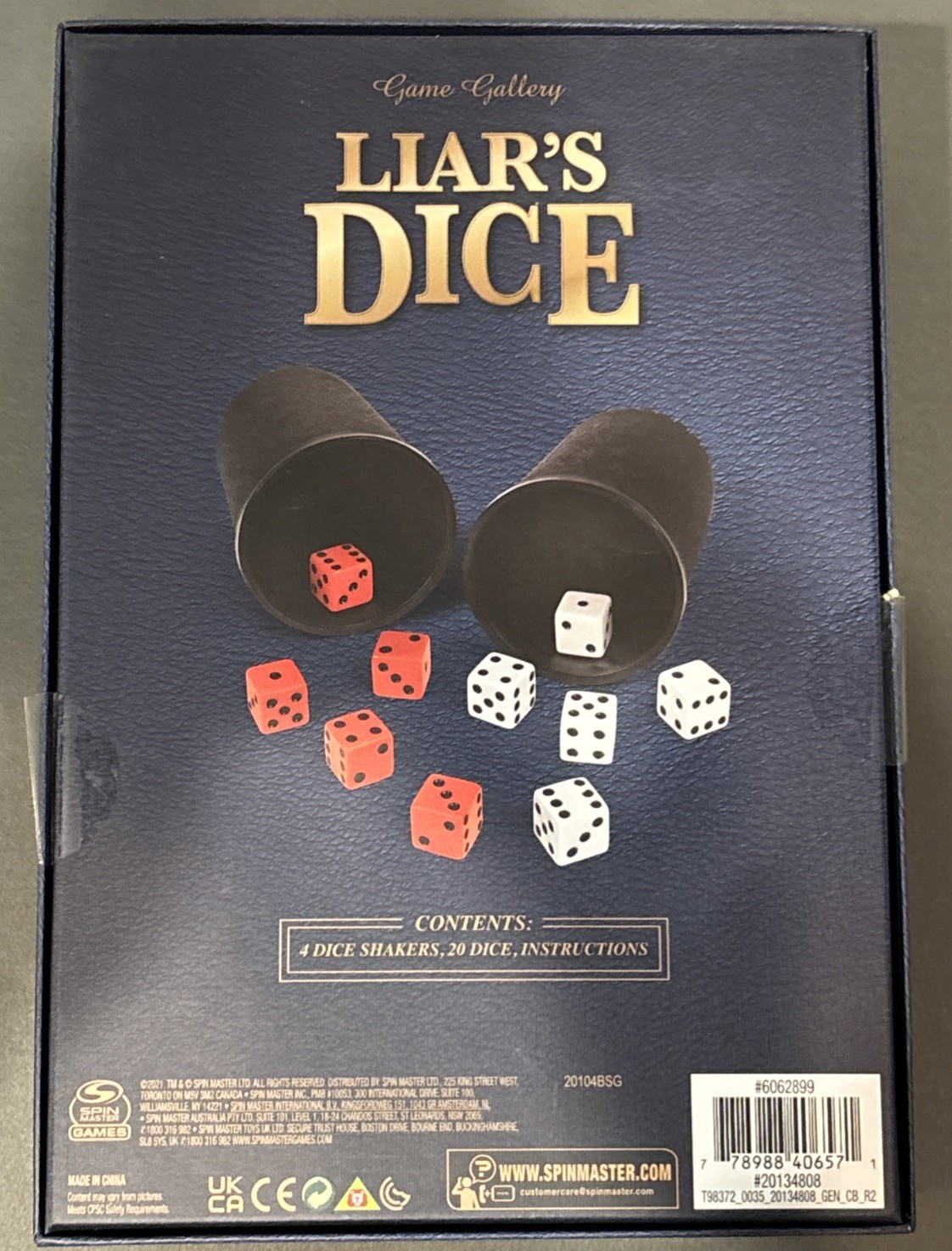 New Game Gallery Liar’s Dice Classic Game 2-4 Players Ages 8+ (4 Cups + 20 Dice)