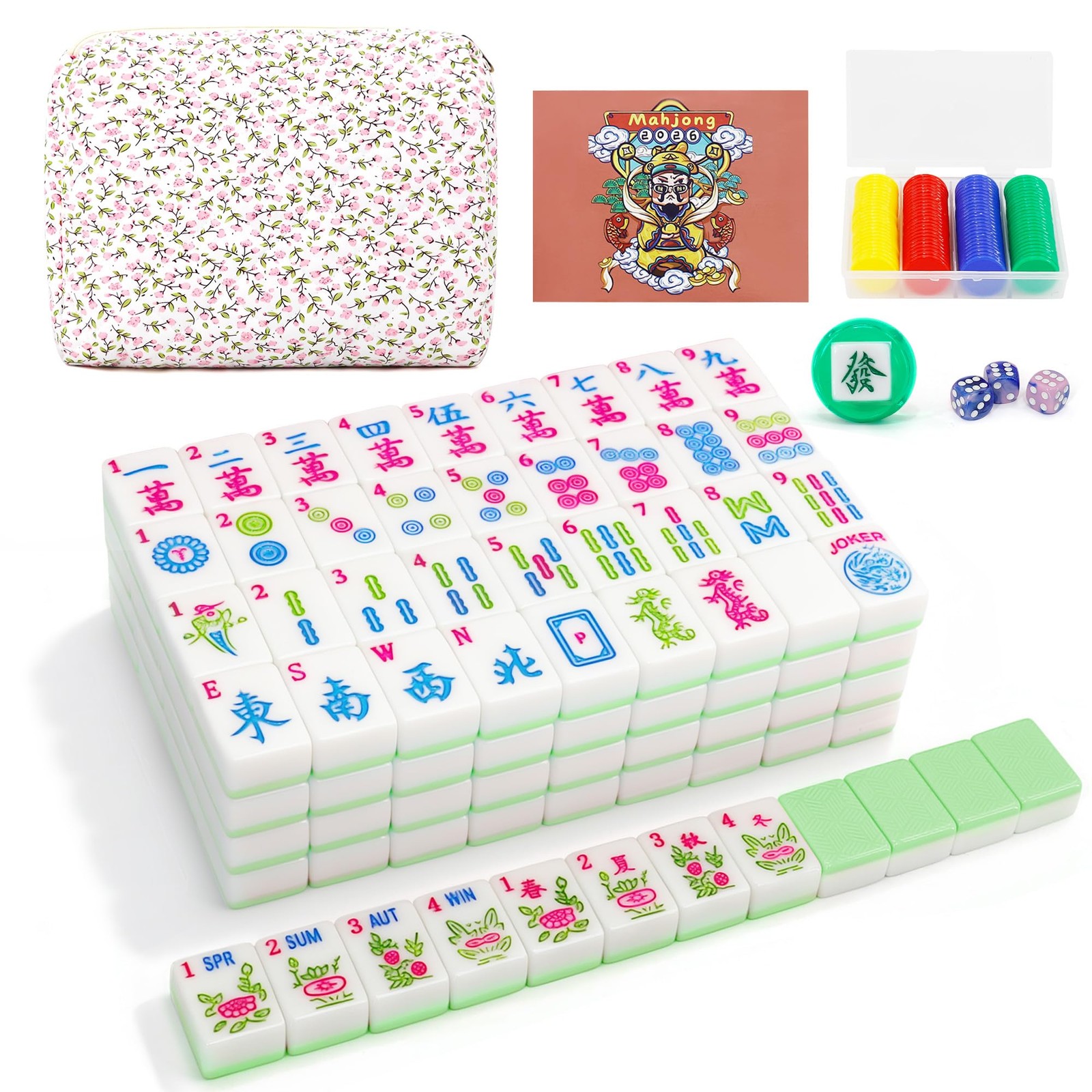 Jolitac American Mahjong Tile Set with 166 Tiles, 1.2-Inch Tiles & Accessorie…