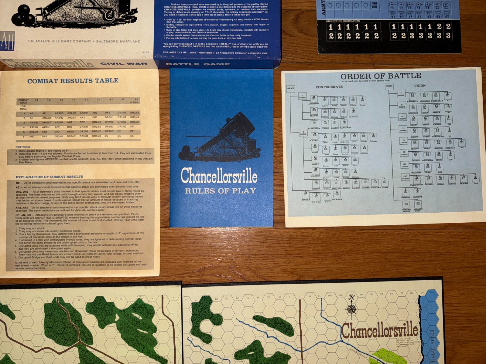 Avalon Hill Chancellorsville Civil War Game 1974 Print of 1961 1st Ed Unpunched