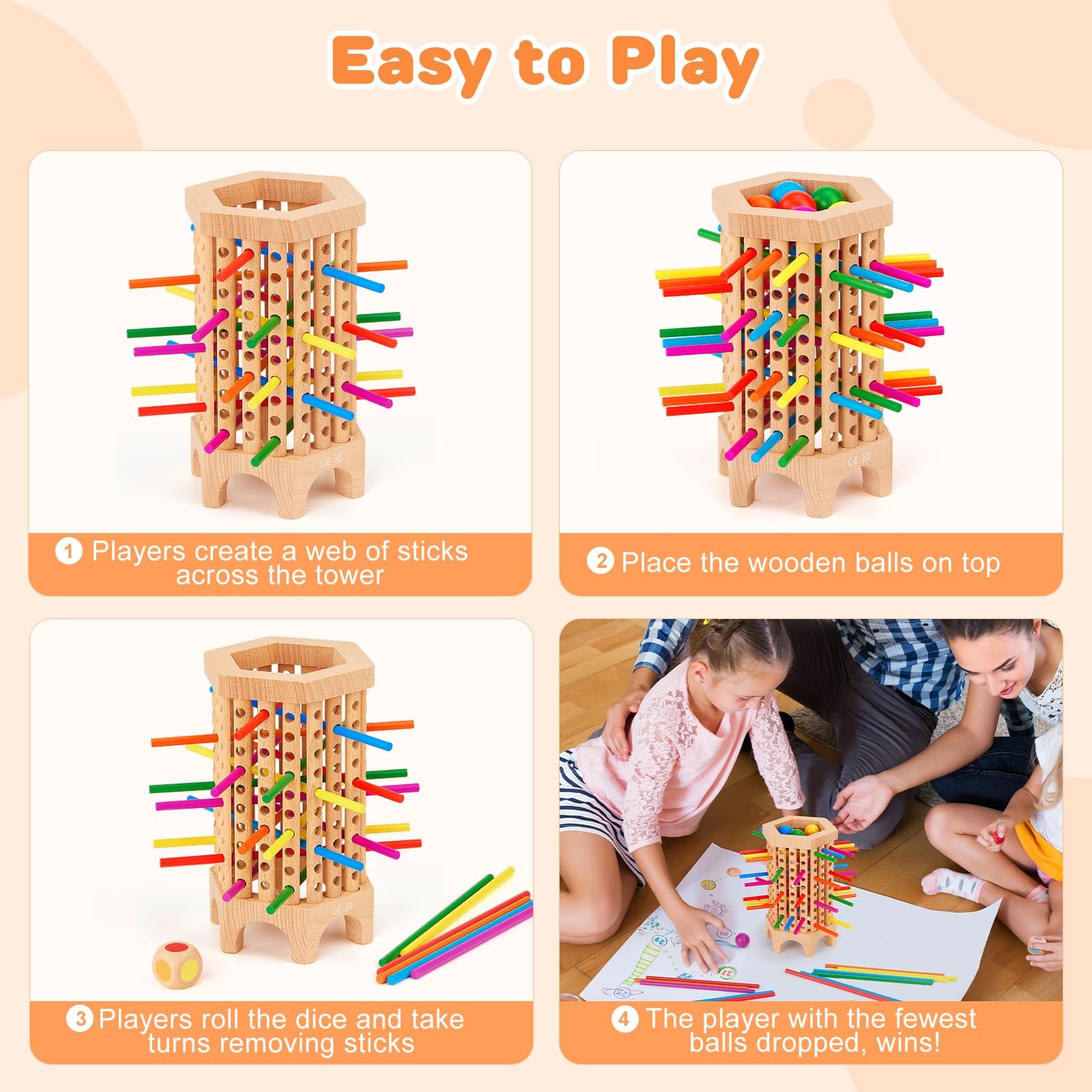 Montessori Game Wooden Board Games for 4-6-8, Colorful Sticks Math Educationa…