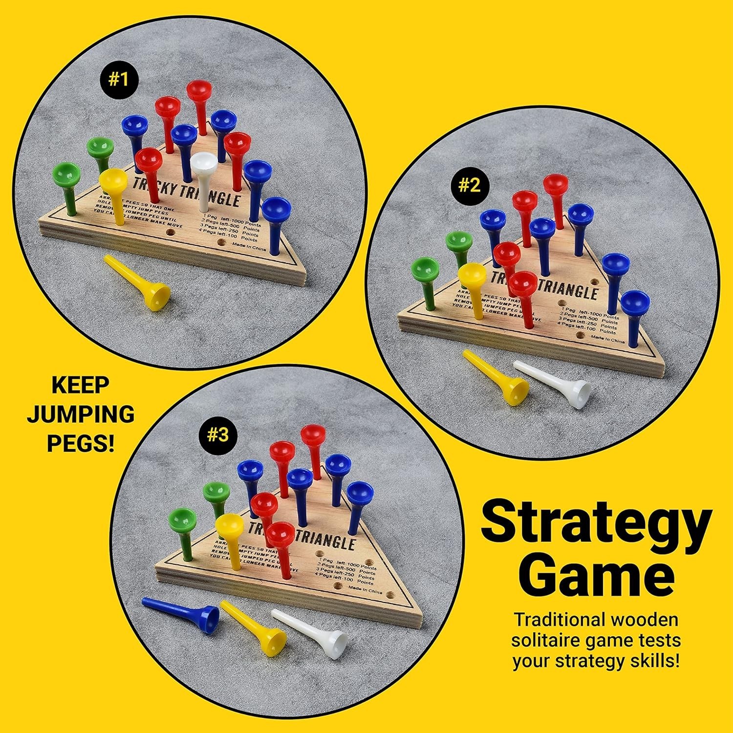 U.S. Toy Tricky Triangle Solitaire – Mind-Challenging Travel Game for Road Trips