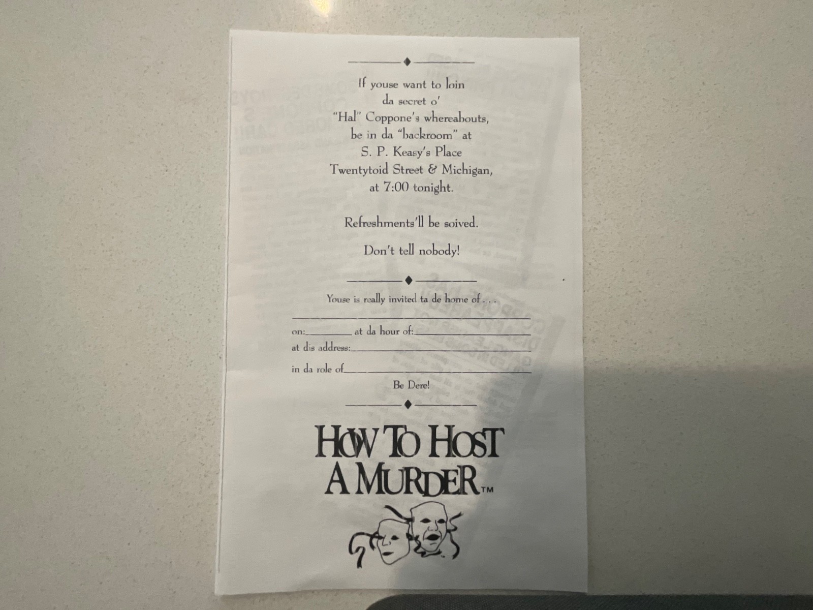 Vintage “How to Host A Murder/The Chicago Caper” Murder Mystery Game