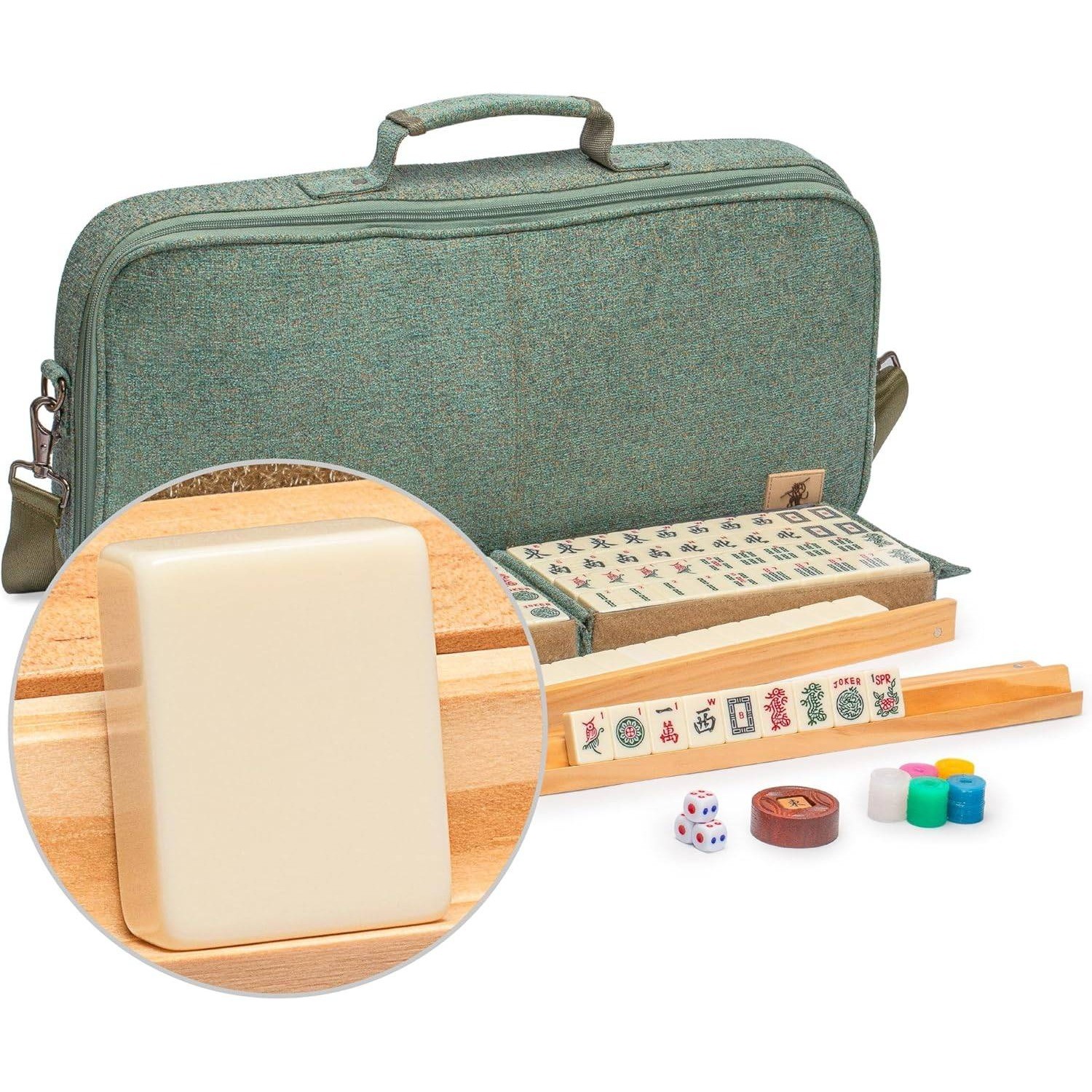 Yellow Mountain Imports American Mahjong Set Heather 166 Tiles Soft Case Racks