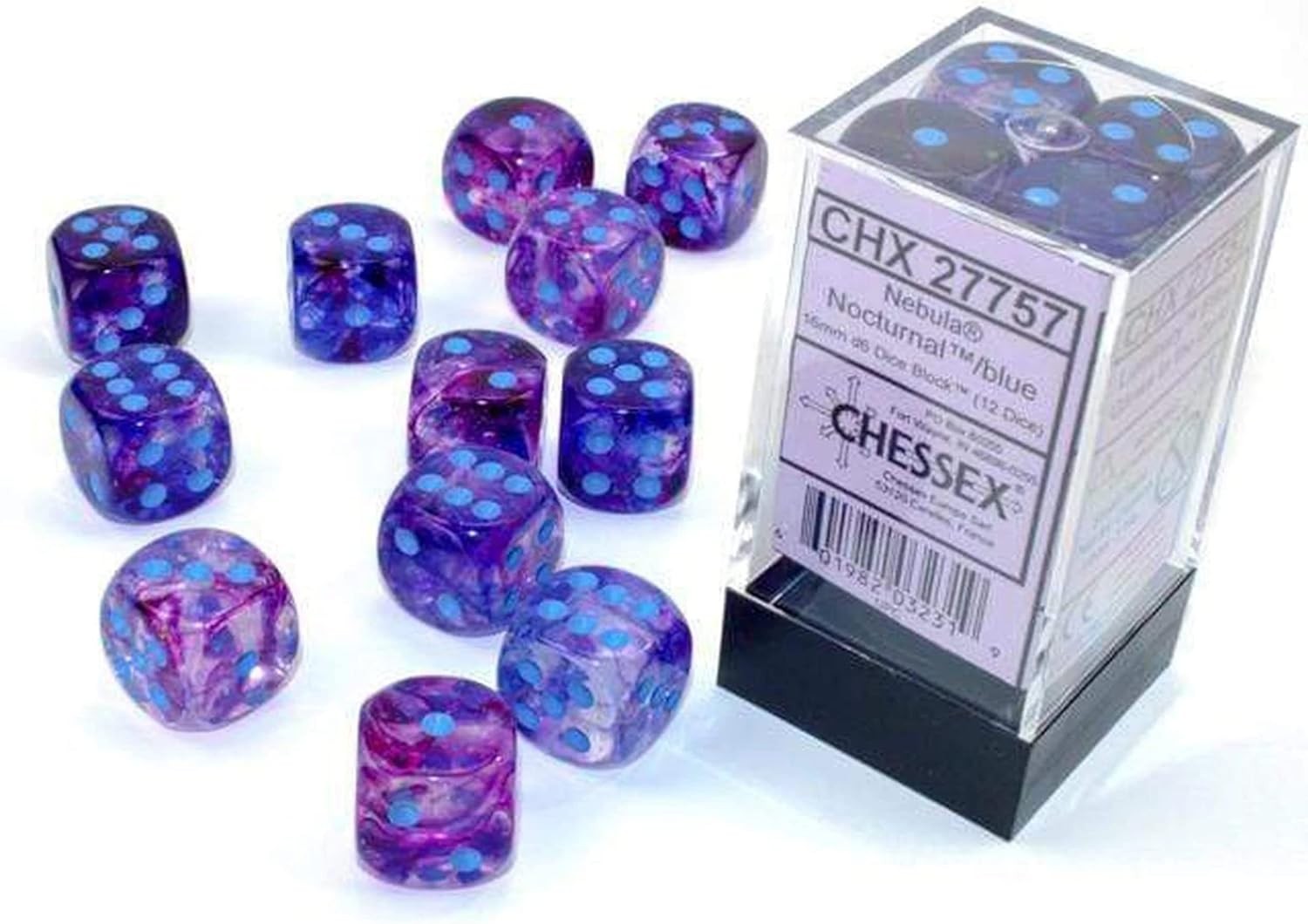 Chessex Nebula 12mm d6 Spring/White w/Luminary Dice Block (36 dice), Green