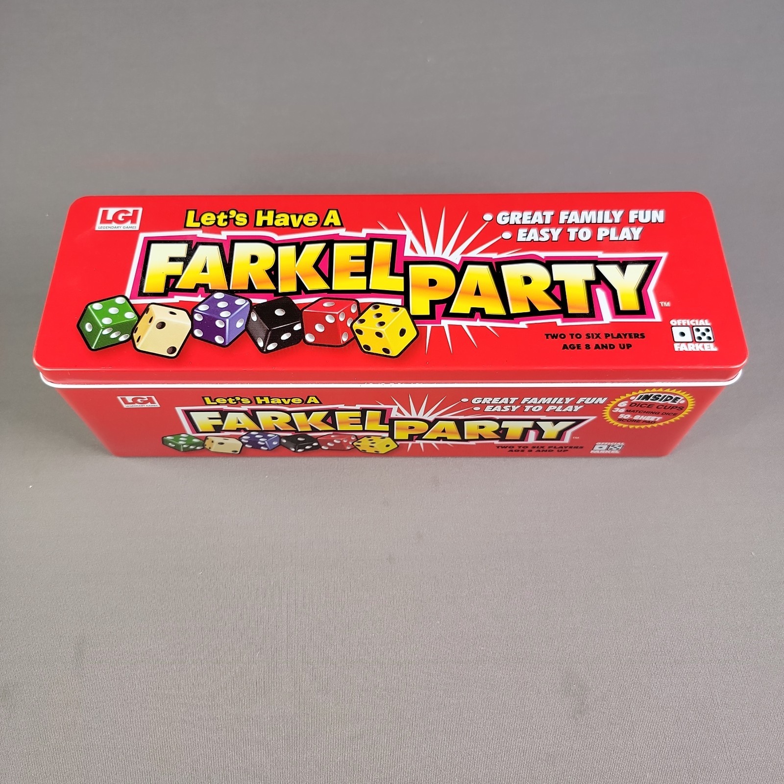Farkel Party Dice Game Complete w. score cards & instructions original metal box