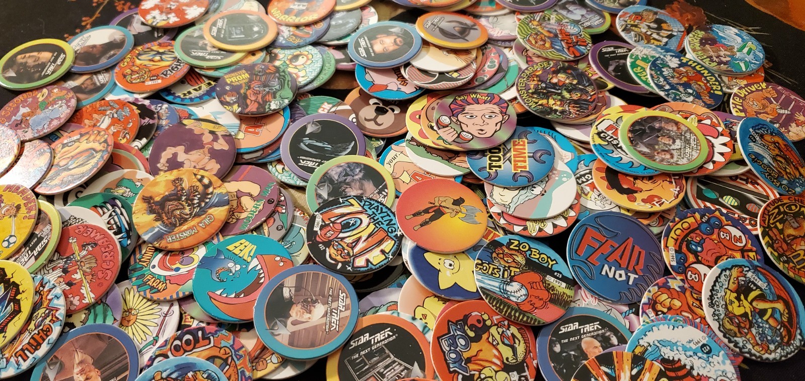 Lot of 100 Pogs + Slammer! 1990s Retro Nostalgia! Milk Caps! No Duplicates!