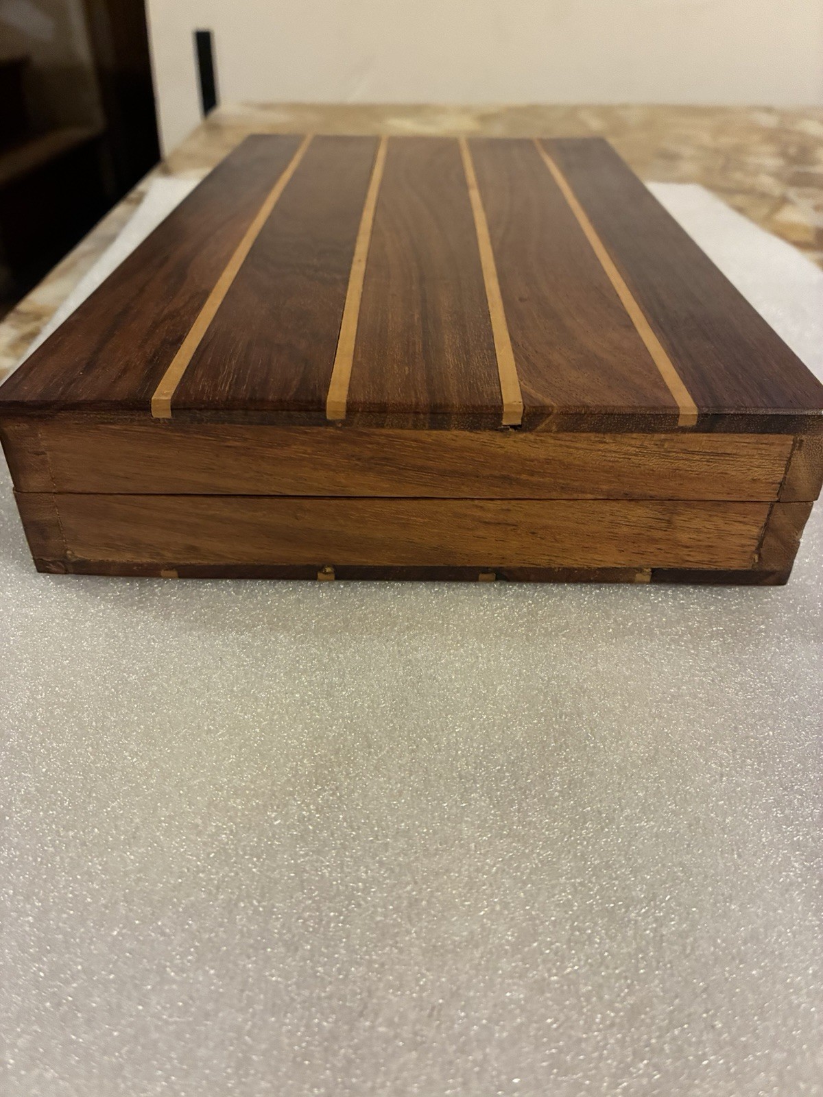 Wooden Inlaid Backgammon Set Travel Size, 12” X 7” Case