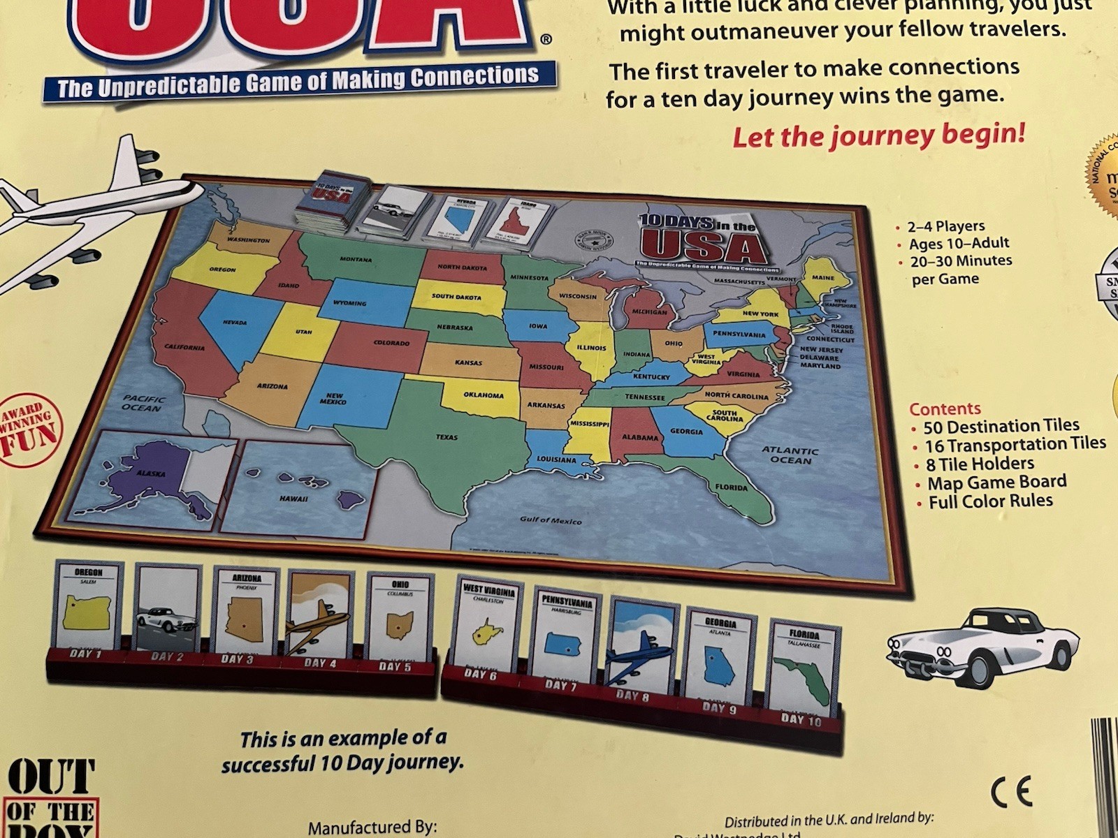 10 Days In The USA Board Game, Complete “Out Of The Box” Publishing 2004 -VG/FS