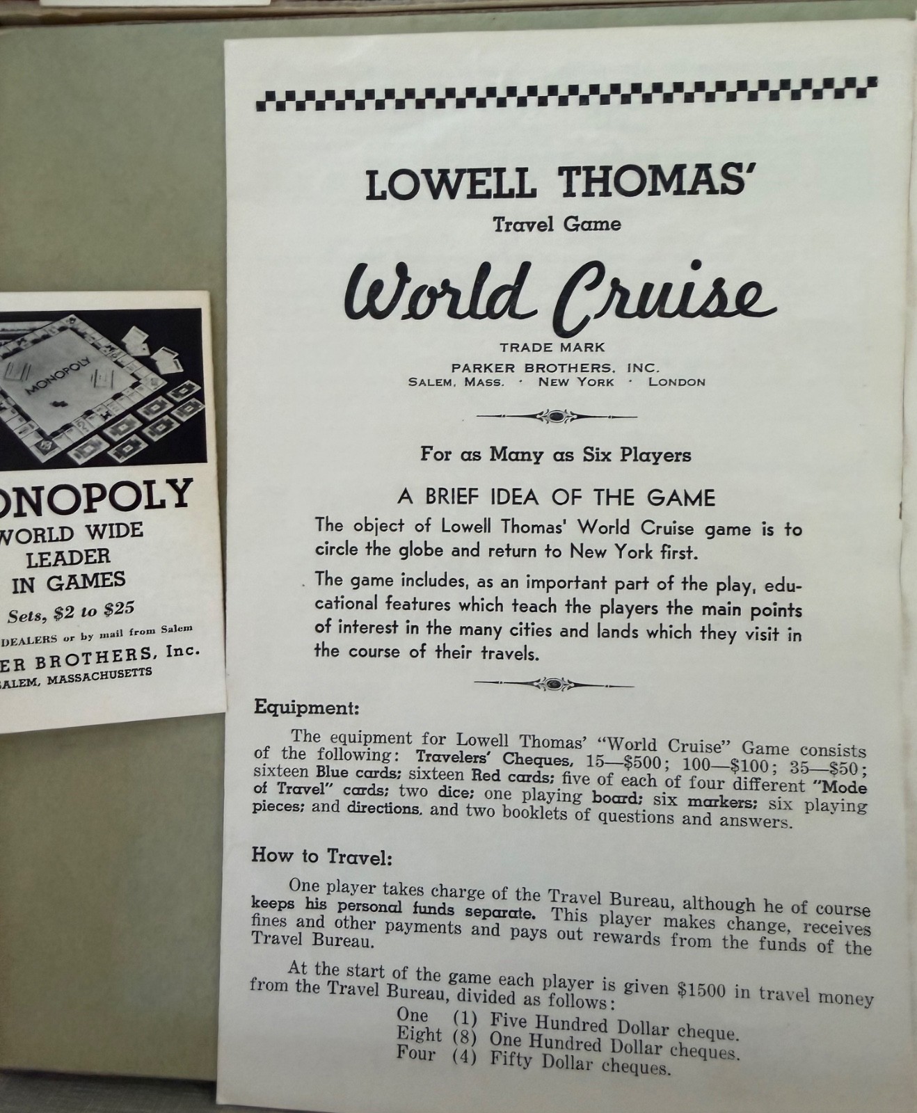 Vintage 1937 Lowell Thomas Boxed World Cruise Travel Game – Complete – Excl Cond