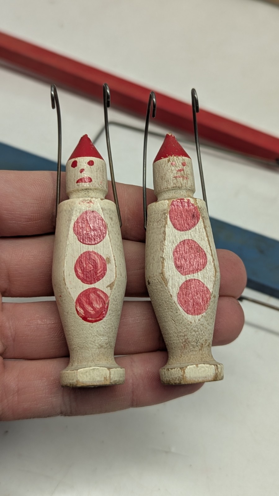 1920s Vintage Rare Flying Clowns Toy Dutch Novelty Wood Flip Game Pieces Circus