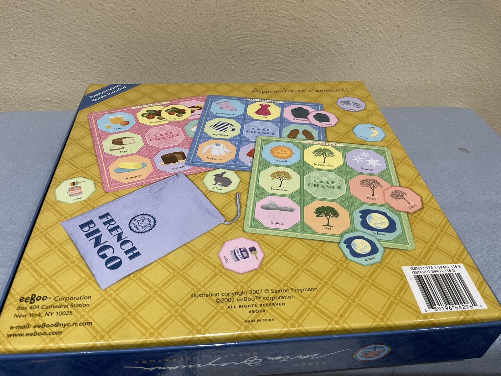 VTG. 2007 EEBOO FRENCH BINGO LOTTO EDUCATIONAL GAME, 3 YEARS PLUS, HOMESCHOOL