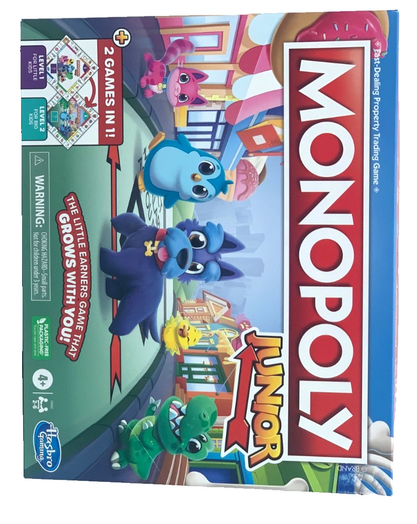 Hasbro Monopoly Junior Board Game 2 Games In 1 Level 1 & 2 Ages 4+ New In Box