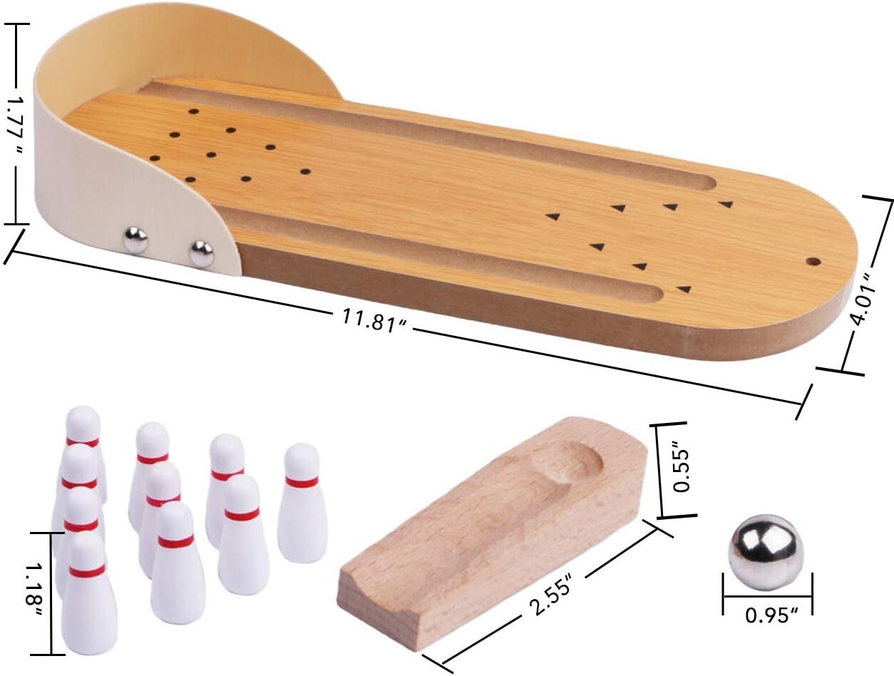 Table Top Mini Bowling Game Set-Tabletop Wooden Board Mini Arcade Desktop Office