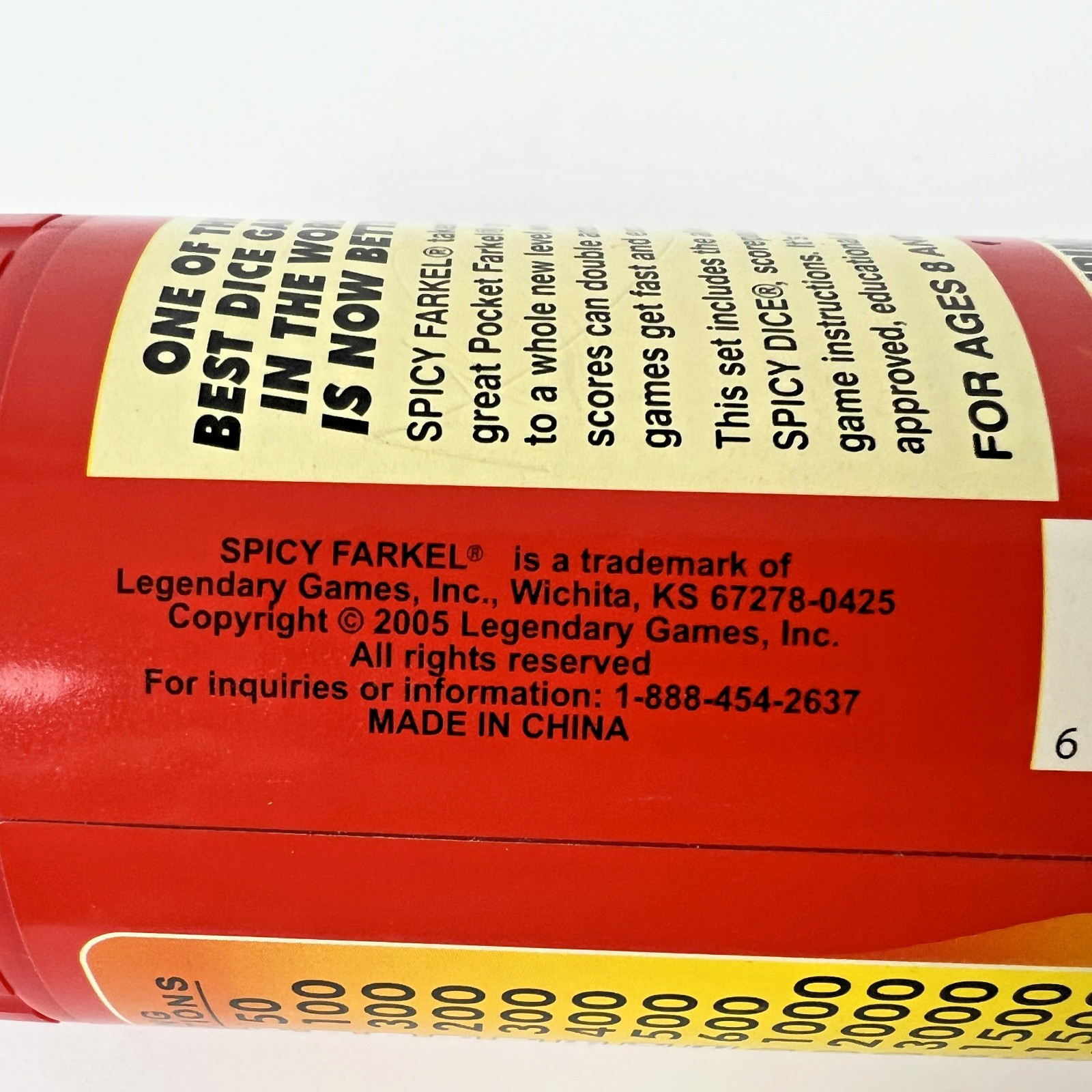 LGI Spicy Farkel 2005 Complete Red Canister Dice Game Scorepad Legendary Travel