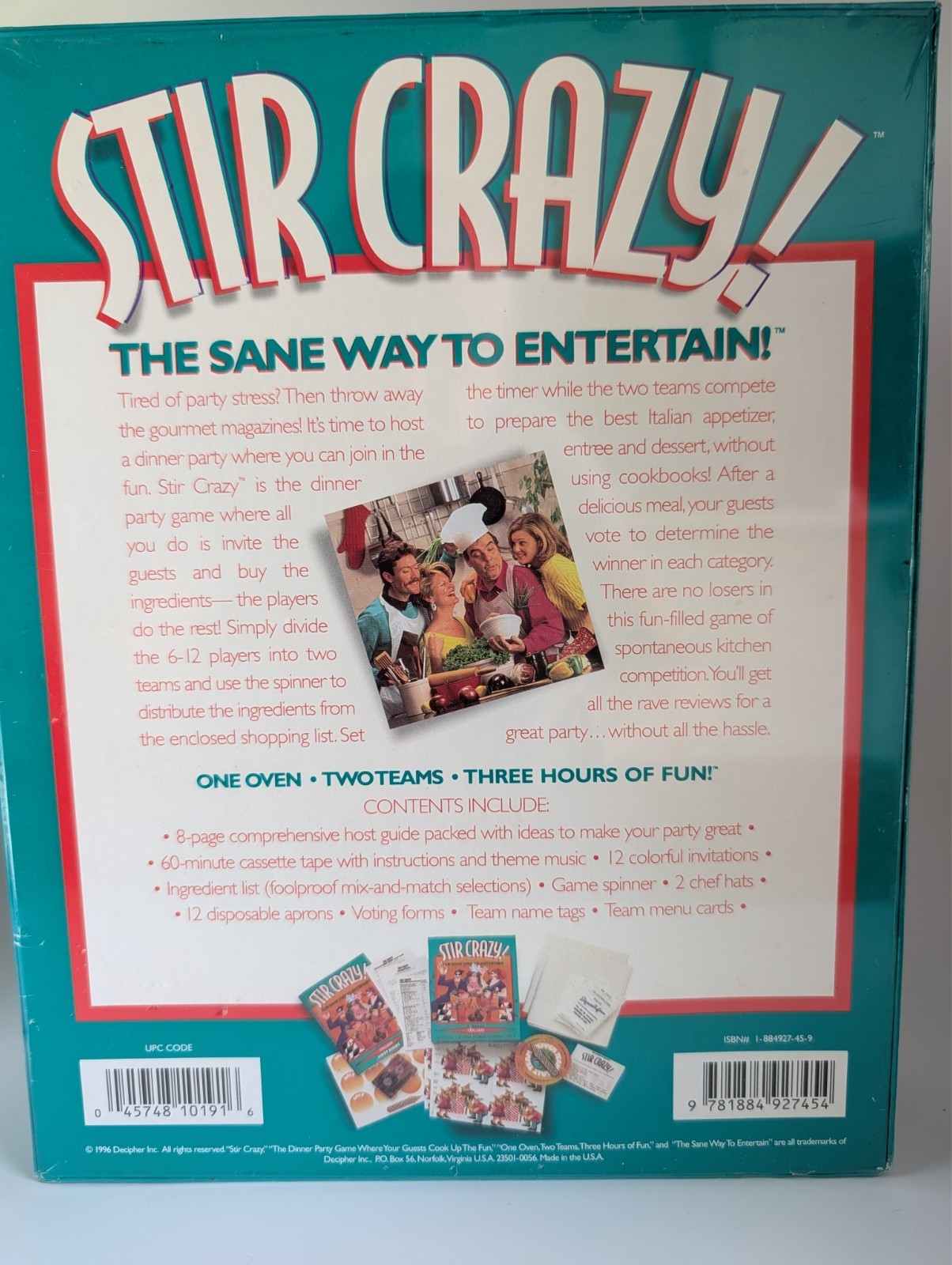 Stir Crazy! Italian The Sane Way to Entertain Dinner Party Game 1996 NEW SEALED