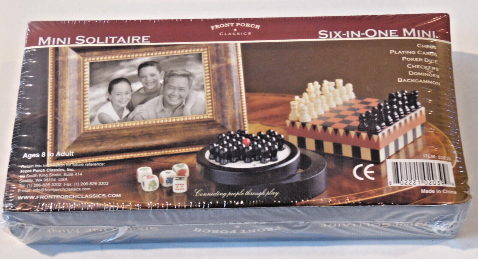 Mini Solitaire 6 in 1 Games CHESS CHECKERS DOMINOES BACKGAMMON CARDS POKER DICE
