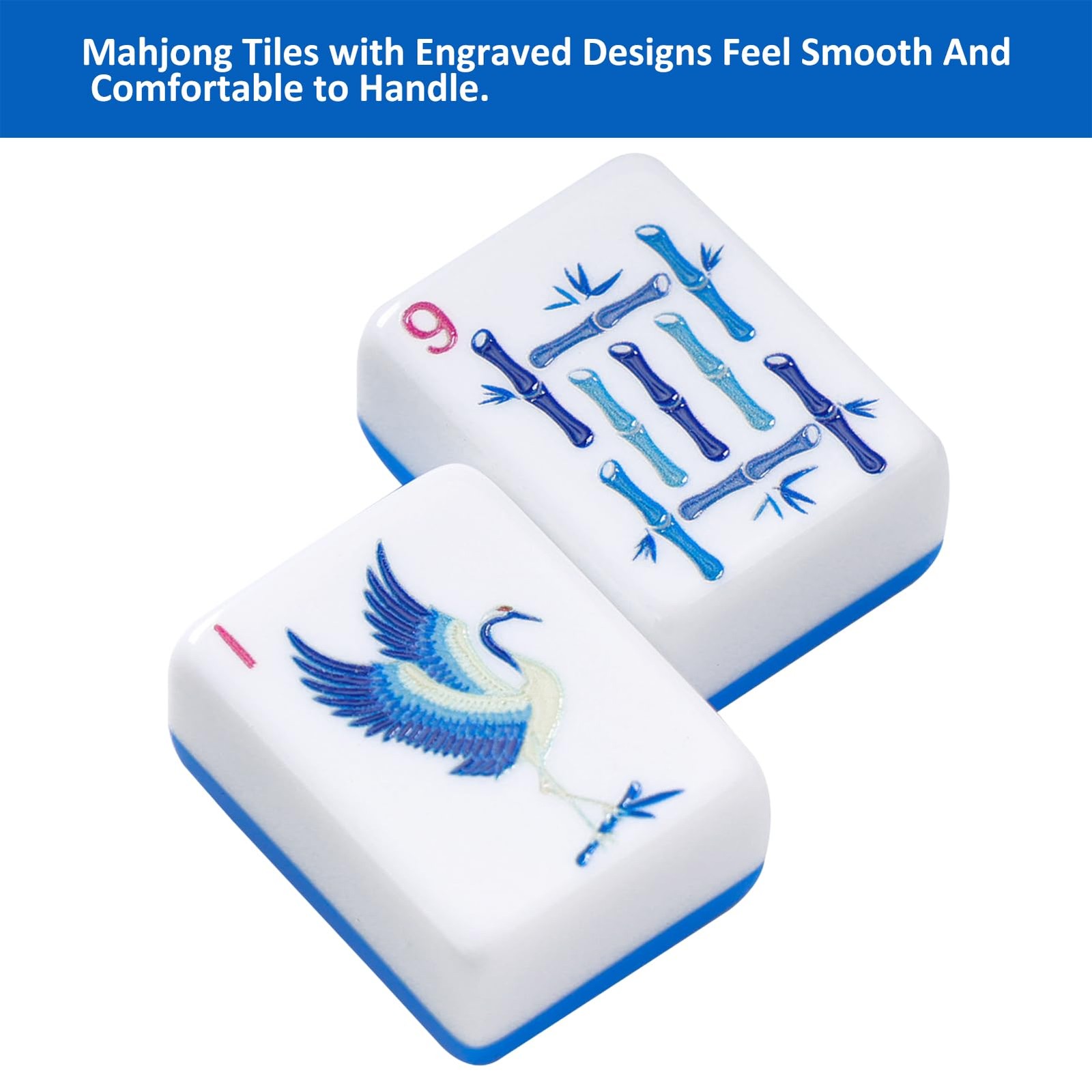 Light Blue American Mahjong Tile Set(1.2″), 160 Engraved Tiles with Mahjong Tile