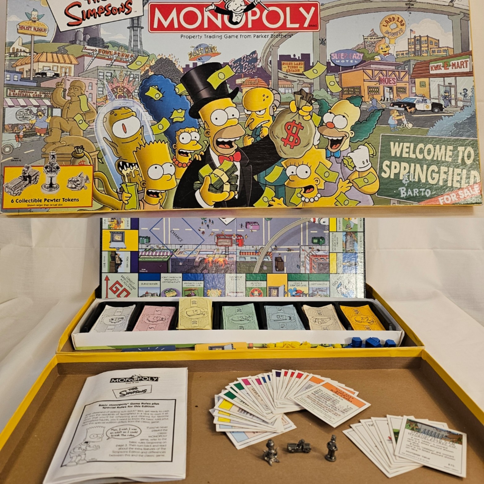 Simpsons Monopoly Board Game 2001 USAopoly Parker Brothers Incomplete 3 Pieces