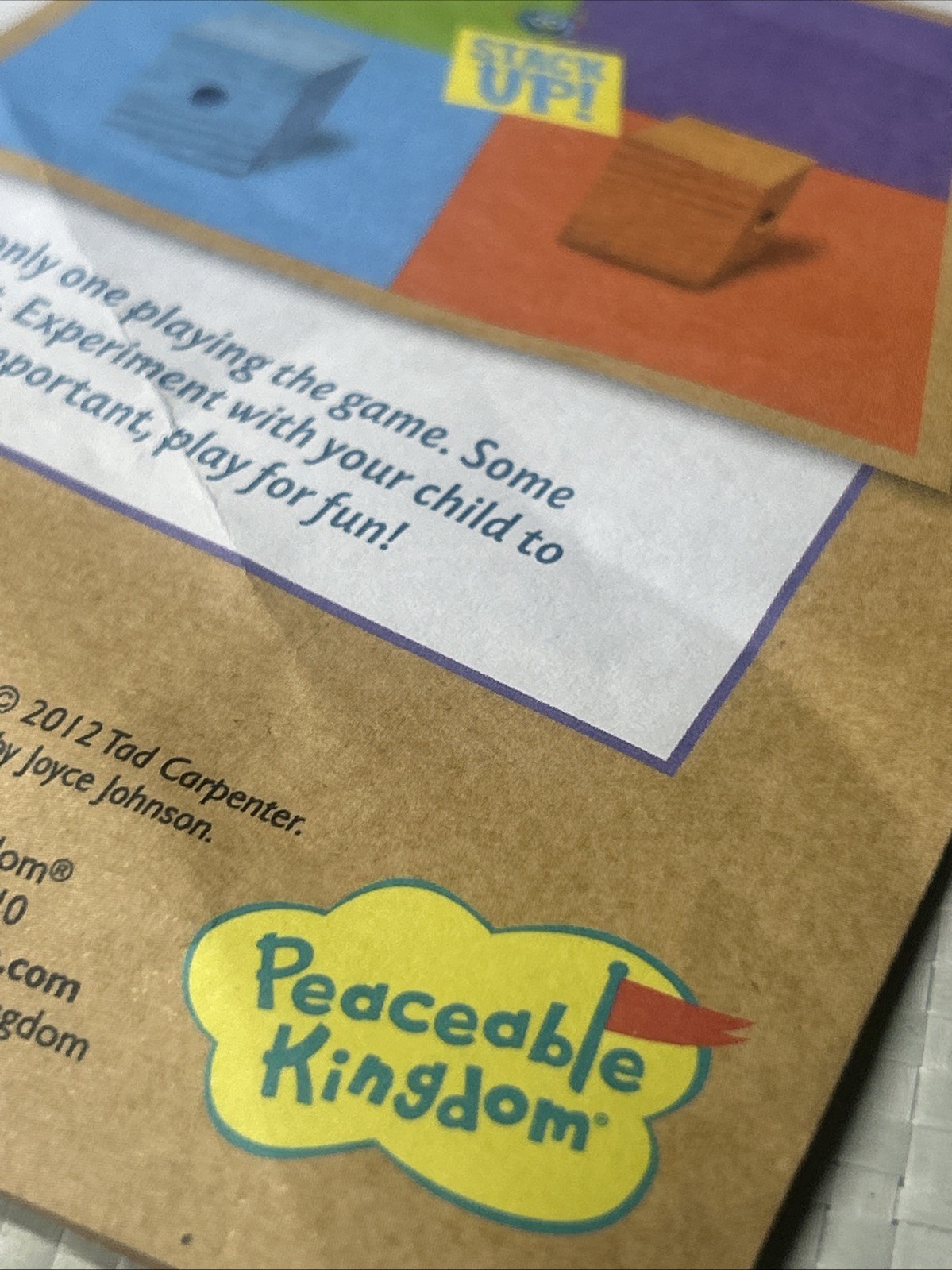 Stack Up! Instruction Manual Replacement Peaceable Kingdom 2012 Kid’s Ages 3+