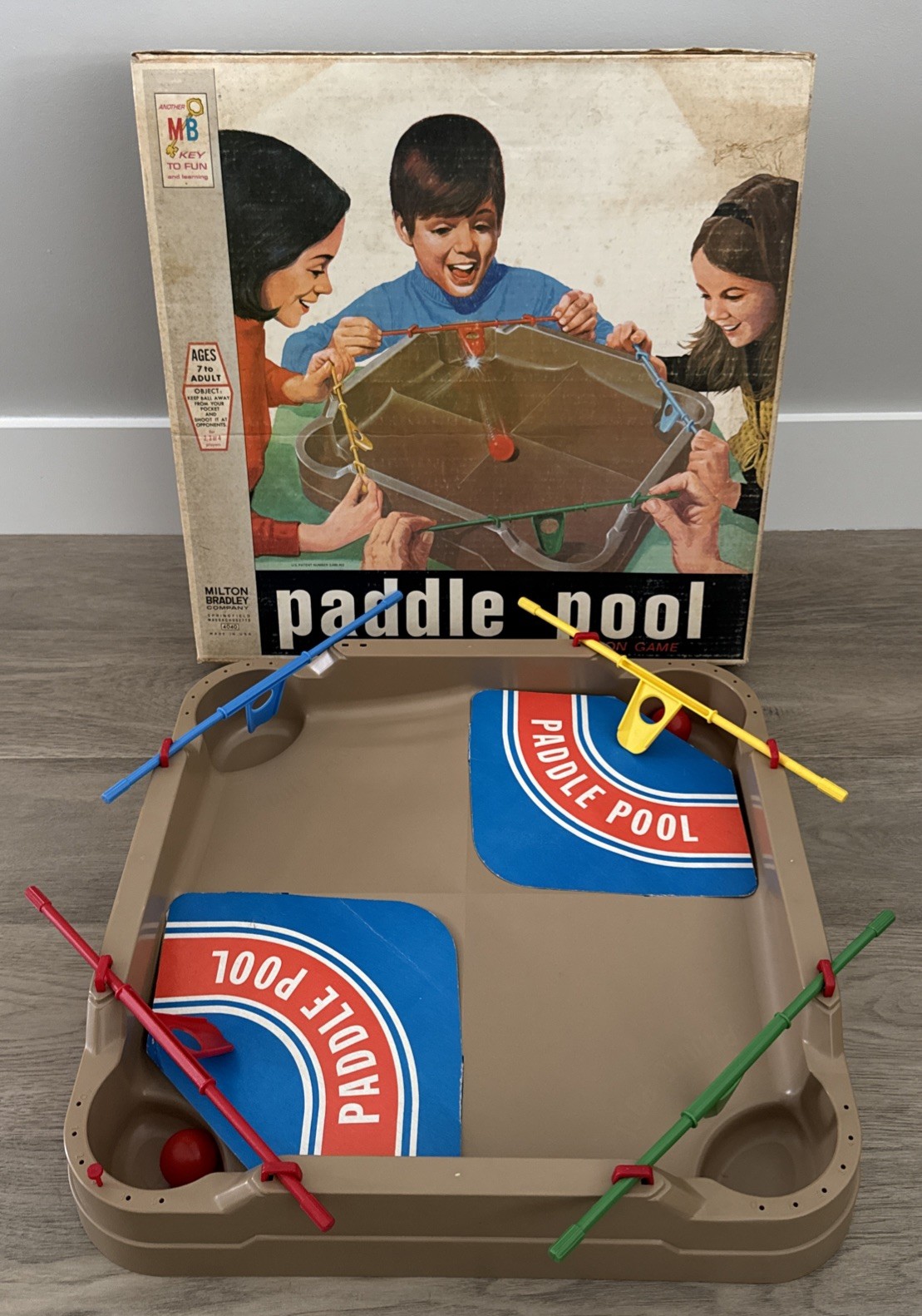 Paddle Pool Milton Bradley Board Action Ball Game Original Box 1970’s Read Below