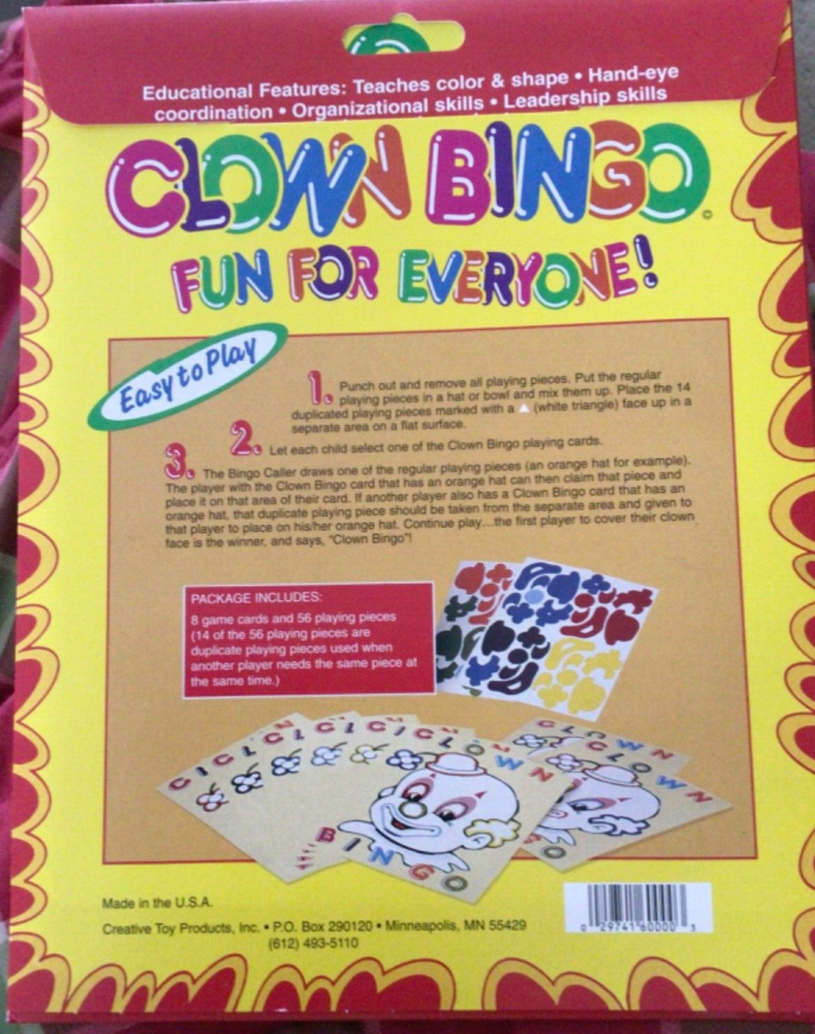 CLOWN BINGO Party Game 8 Players Great for Birthday Parties New!