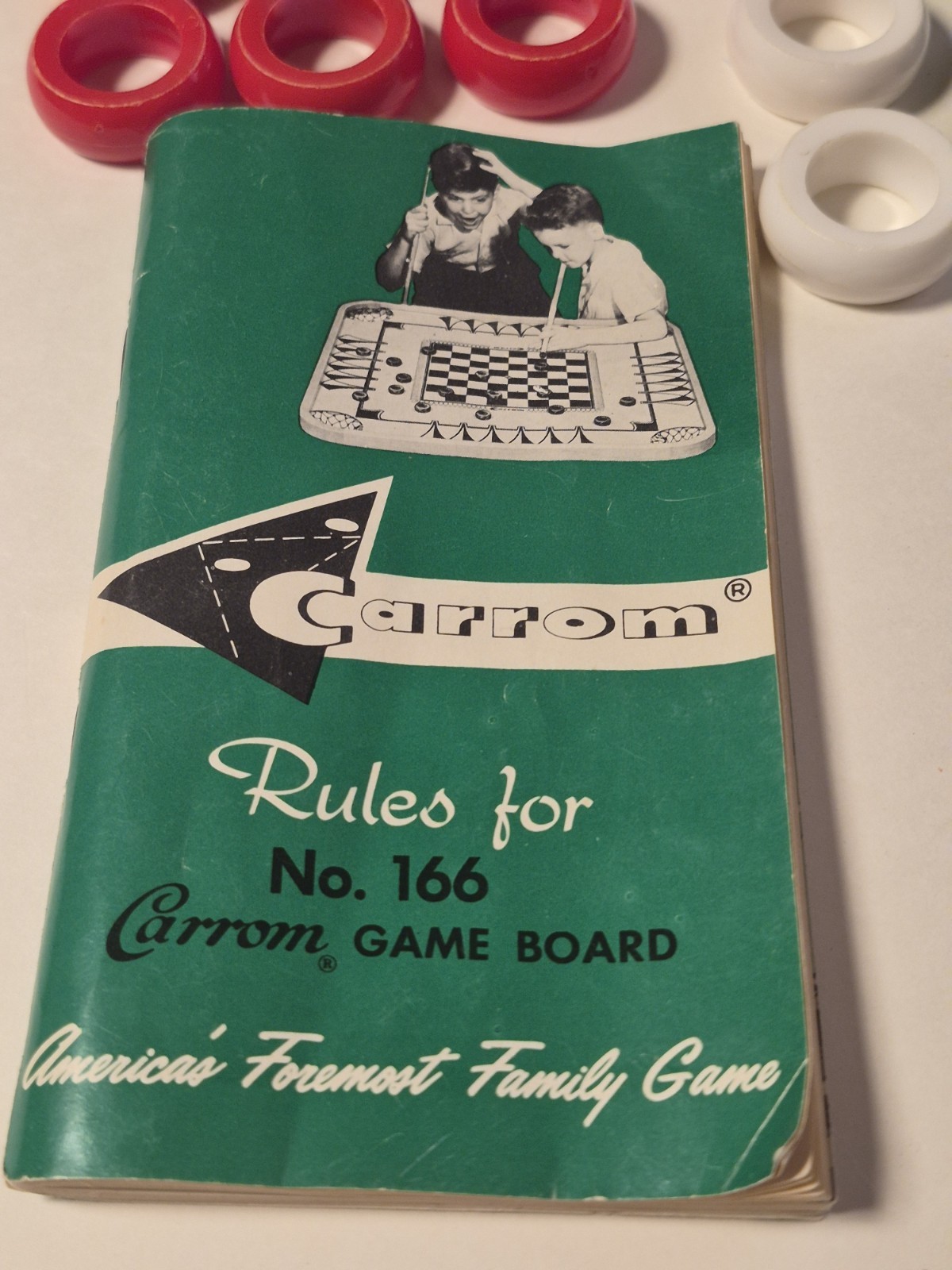 Vintage Carrom Board Game Replacement Plastic Pieces & #166 Rule Book