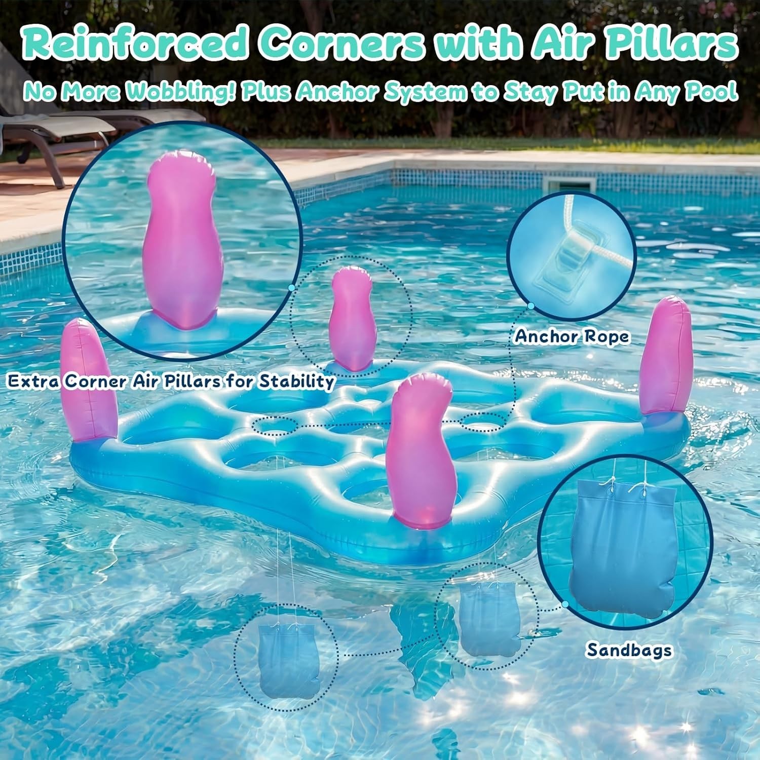2-in-1 Premium Funny Inflatable Pool Game Modern Frosted Clear Tic-Tac-Toe & Rin