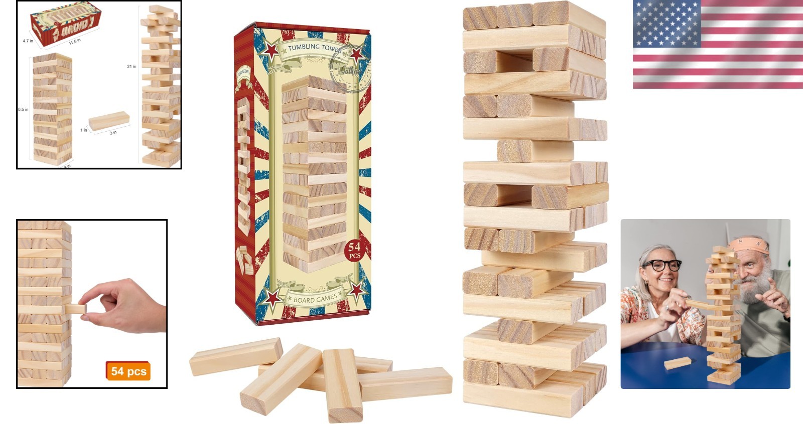 54pcs Wooden Stacking Game: Fun, Safe Family Game Night Essential