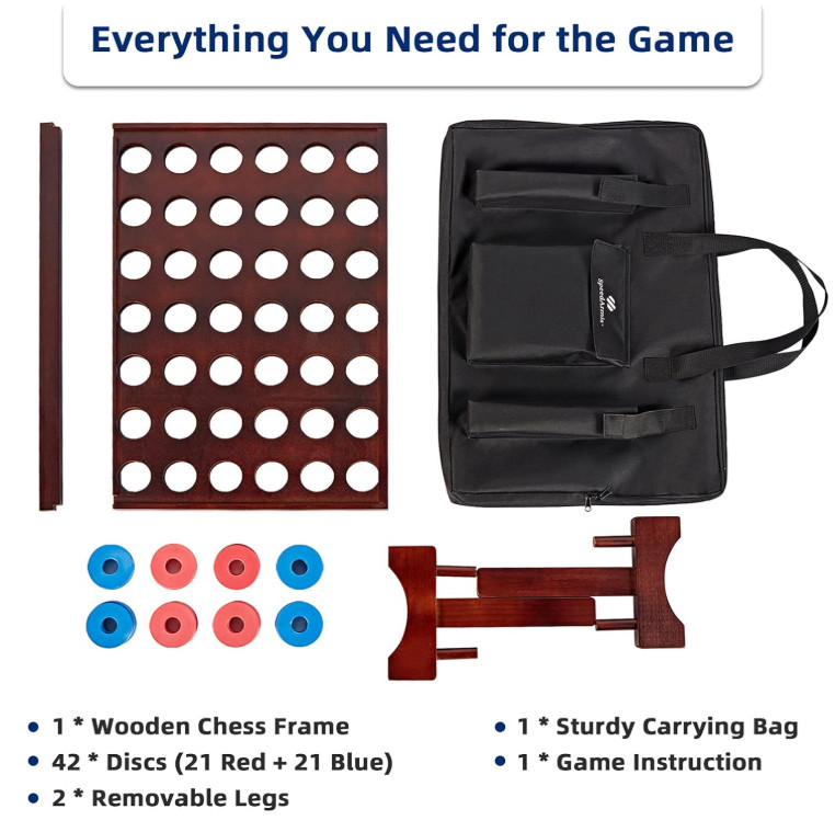 Giant Wooden 4 in A Row Game – Fun Indoor and Outdoor Board Games for Teens