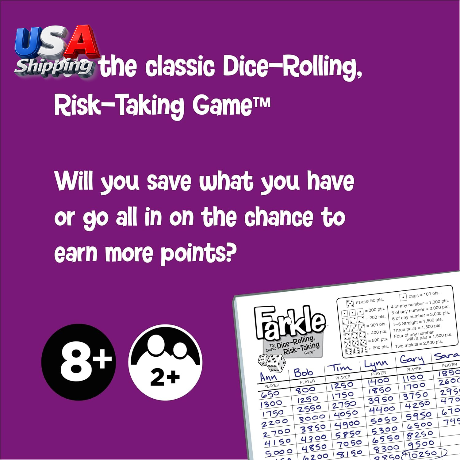 Dice Game Farkle Classic Rainbow for Kids Family Travel Games Age 8+