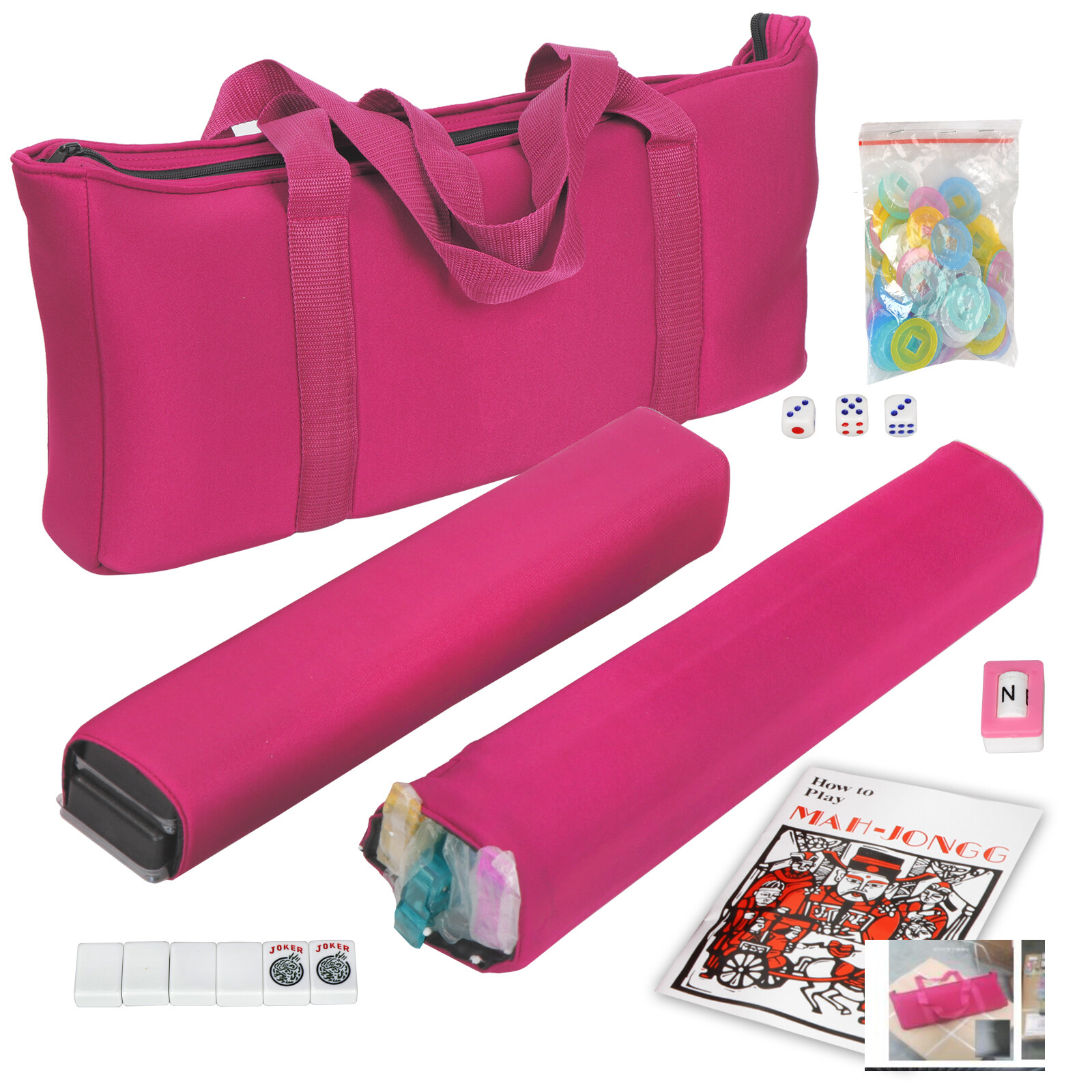 American Mah Jongg 166 Tile Mahjong Set 4 All-in-One Rack Pushers w/Portable Bag