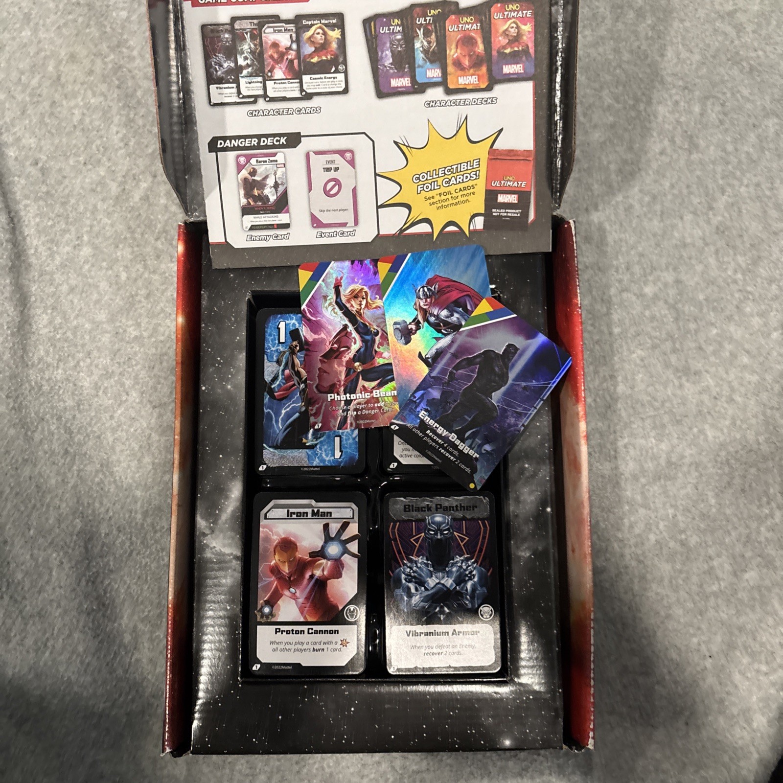 Marvel 1st Edition UNO Ultimate Black Panther Thor Iron Man Cptn Marvel – 3 Foil