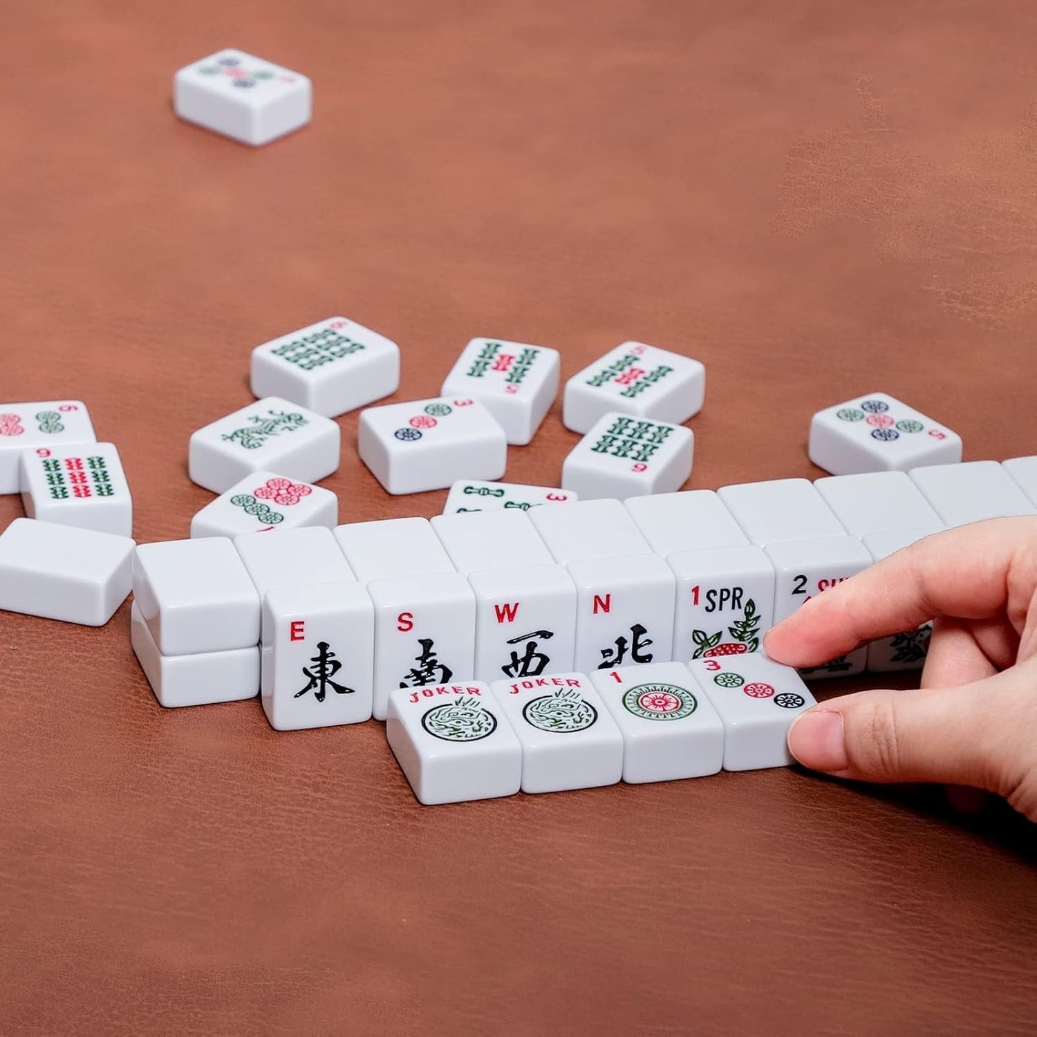 American Mahjong Set with 166 Tiles, Racks, Pusher, Bag, Accessories, and Manual