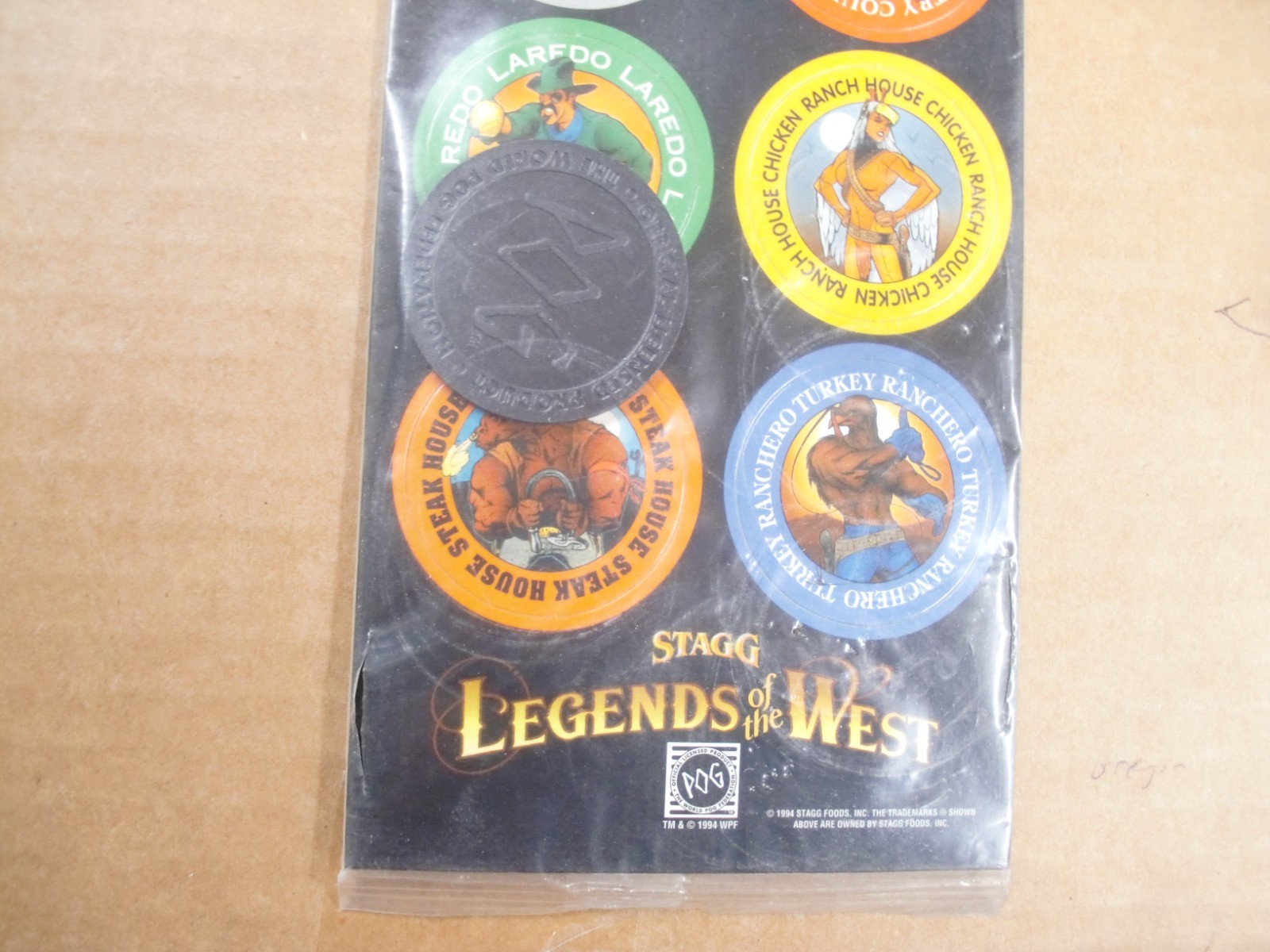 POGS/MILKCAPS STAGG CHILI “LEGENDS OF THE WEST” BY POG. 8 UP CARDED IN WRAP