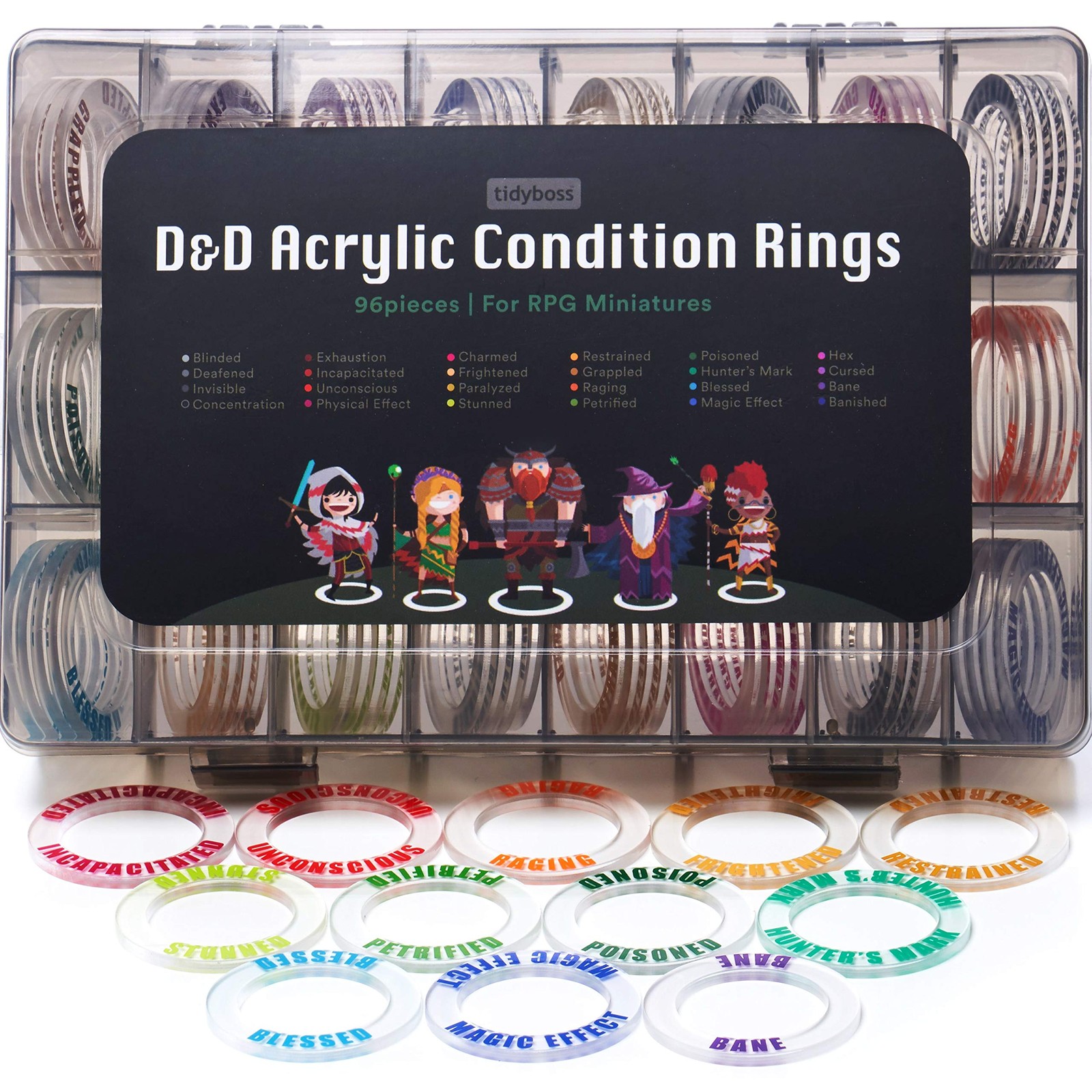 96 PCS Status Effects 1.53 inches (width), 1 inch (inner diameter), Black