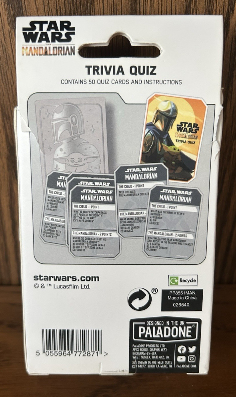 Disney Star Wars Mandalorian 100 Question Quiz Card Game – Baby Yoda Grogu