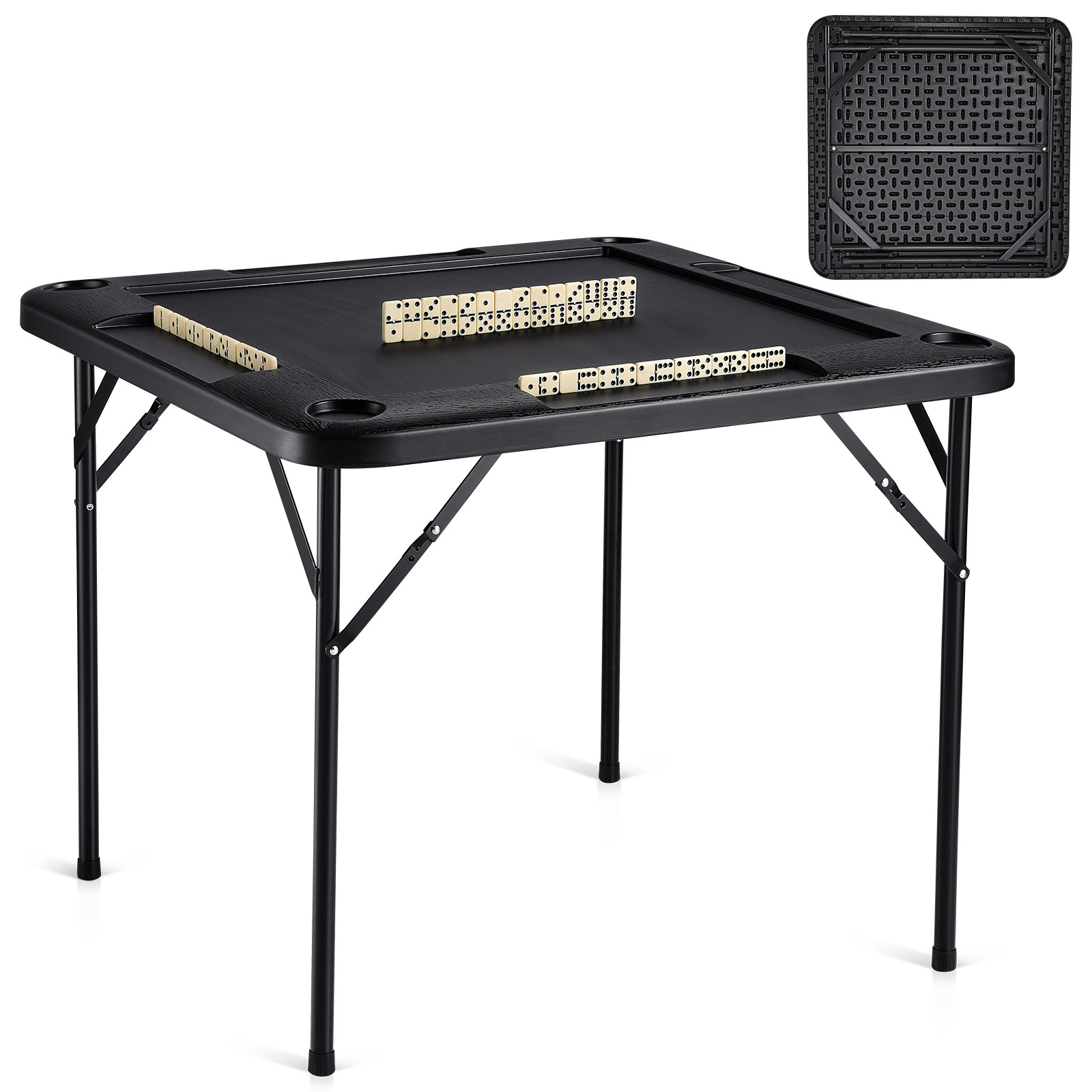 VEVOR Mahjong Table 4 Player Folding Card Table & 4 Cup Holders Chip Trays Black