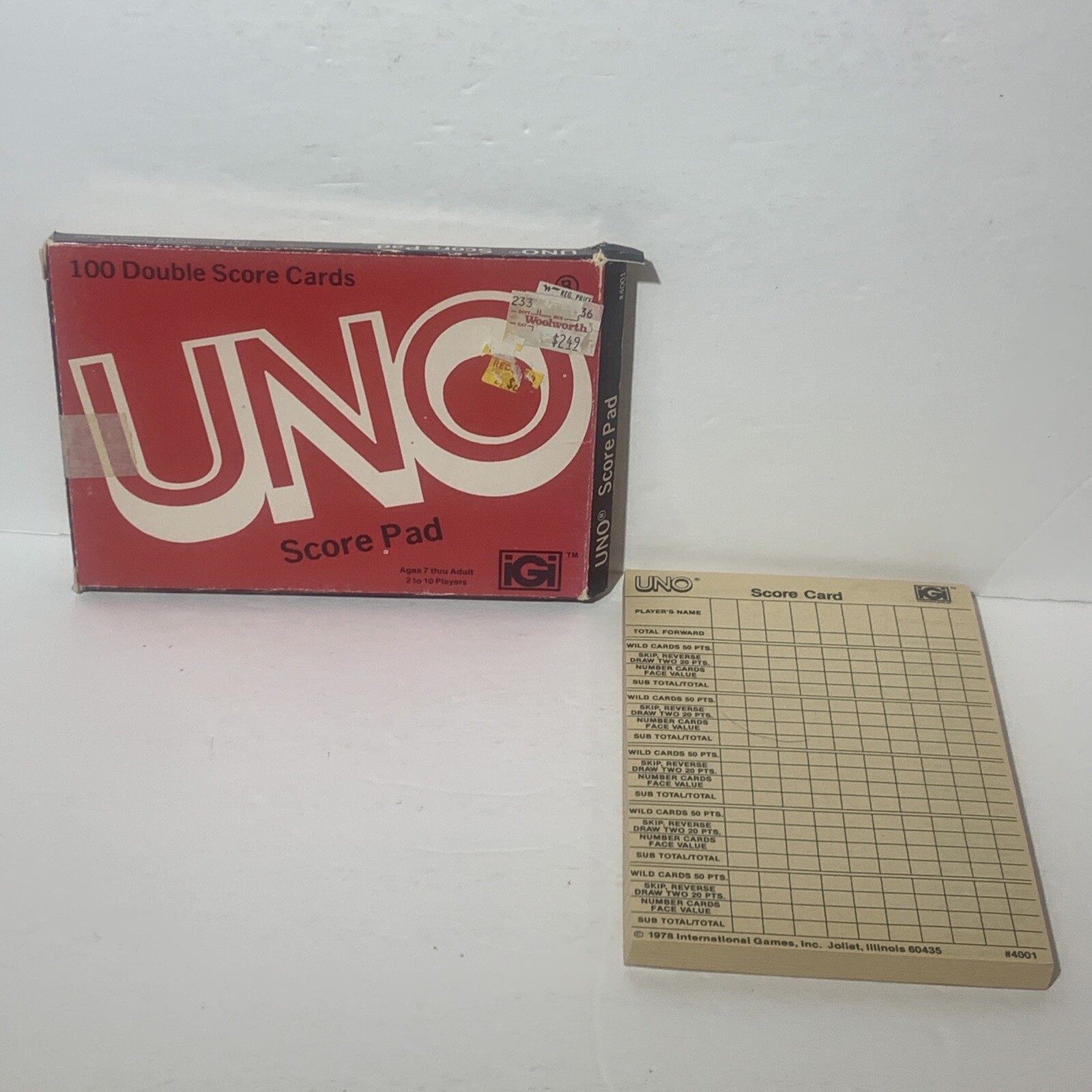 Uno Score Pad 100 Double Score Cards IGI 1978 with box #4001 Vintage